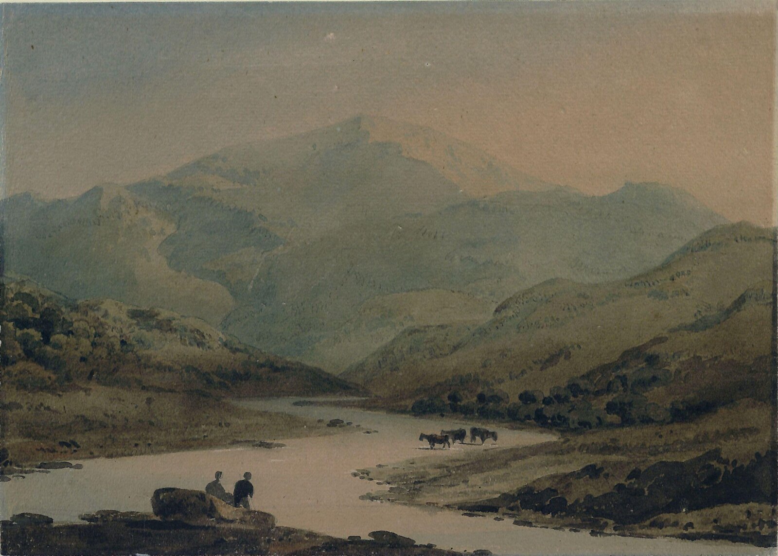 River scene: cattle in shallows, John Varley, 1800-42
