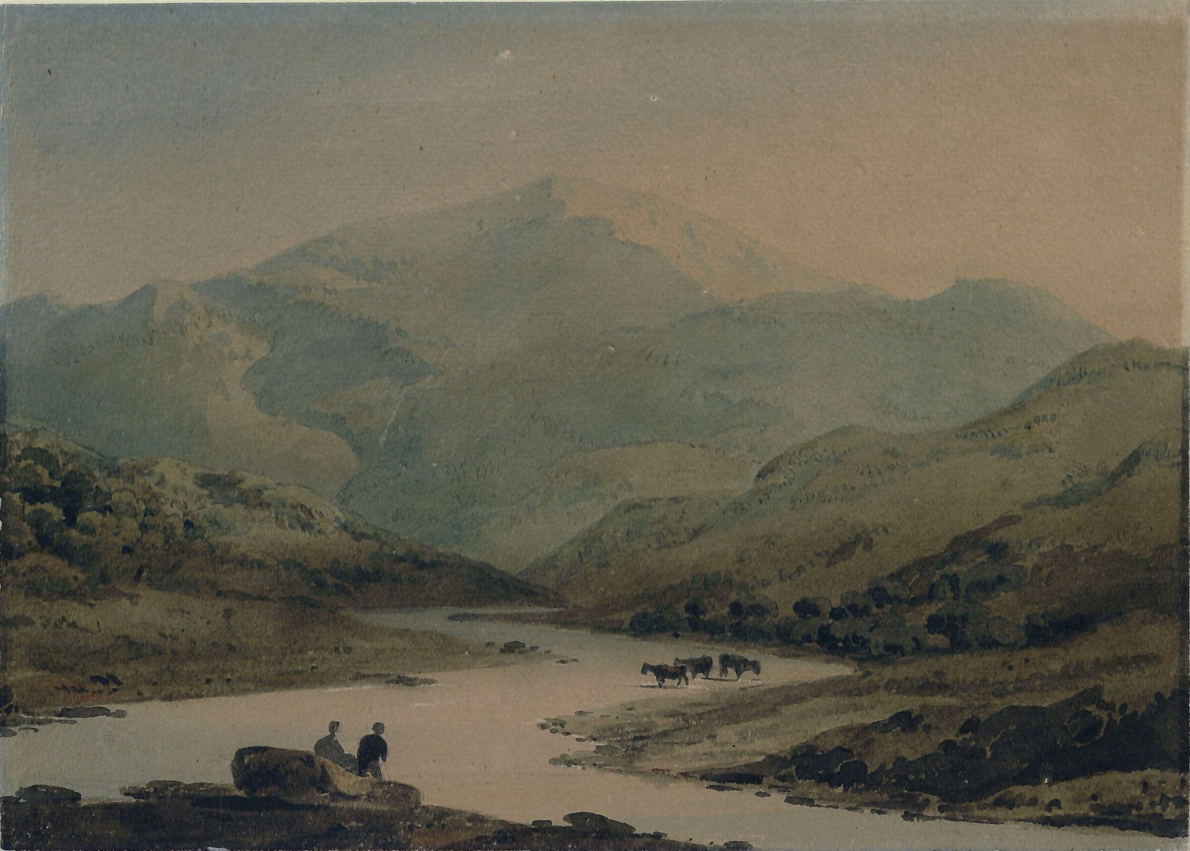 River scene: cattle in shallows, John Varley, 1800-42