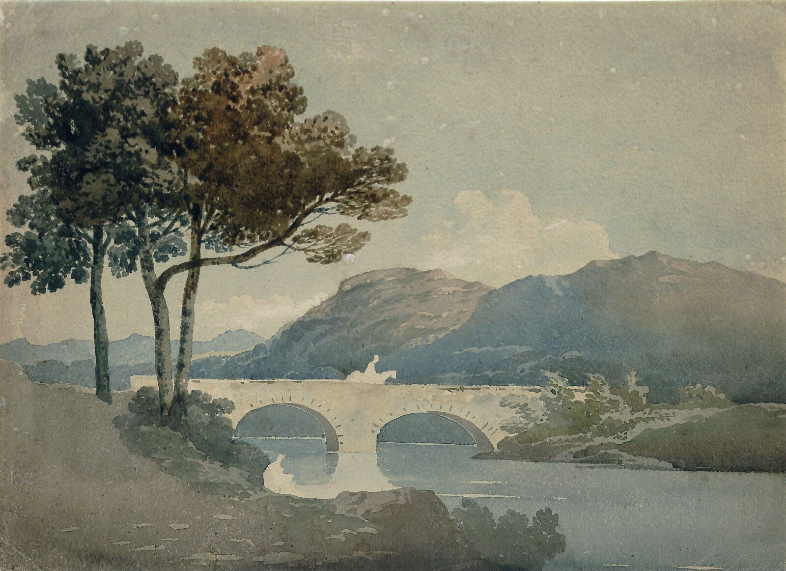 Mountain landscape with bridge, John Varley, ca. 1800-42