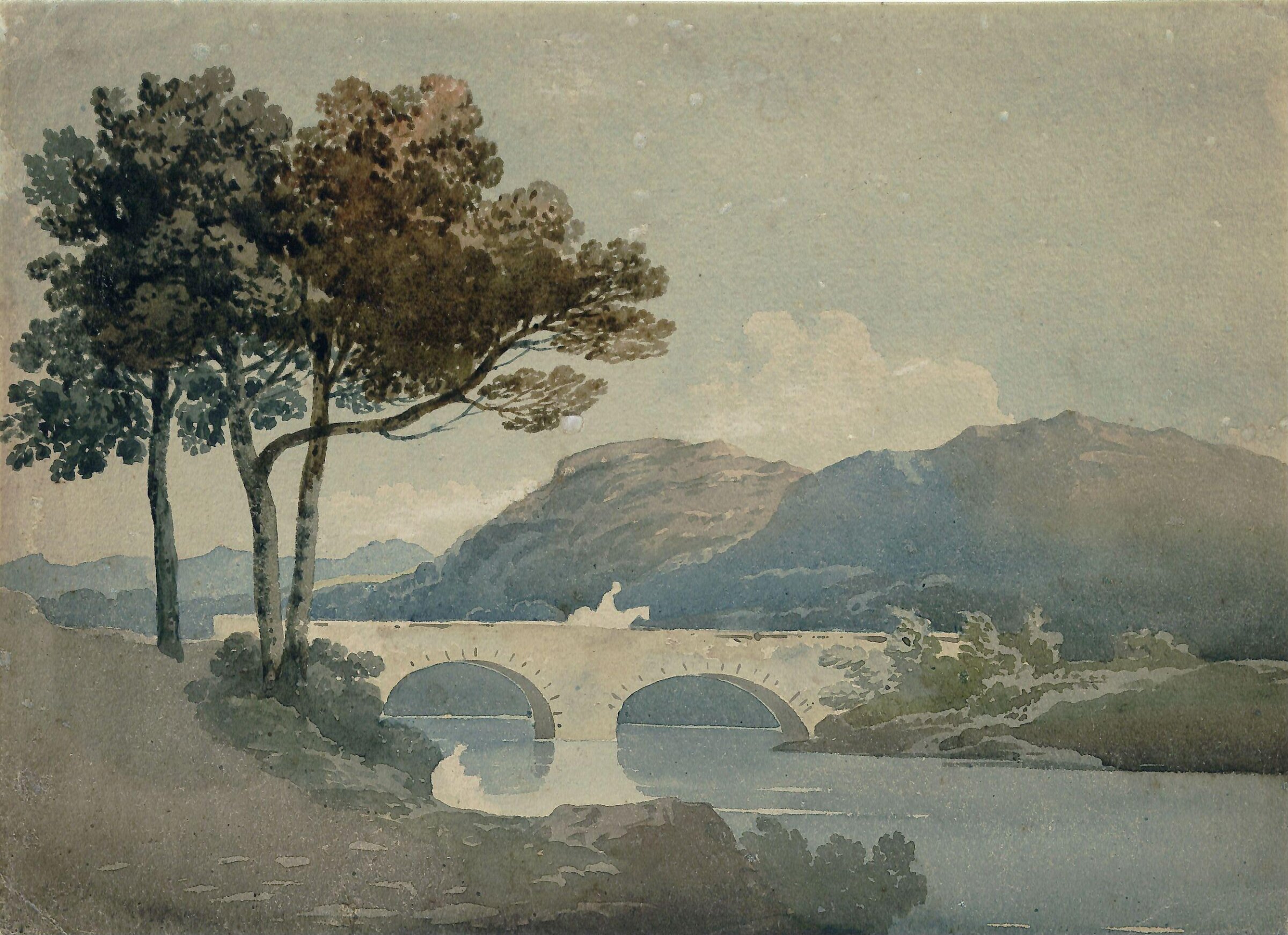 Mountain landscape with bridge, John Varley, ca. 1800-42