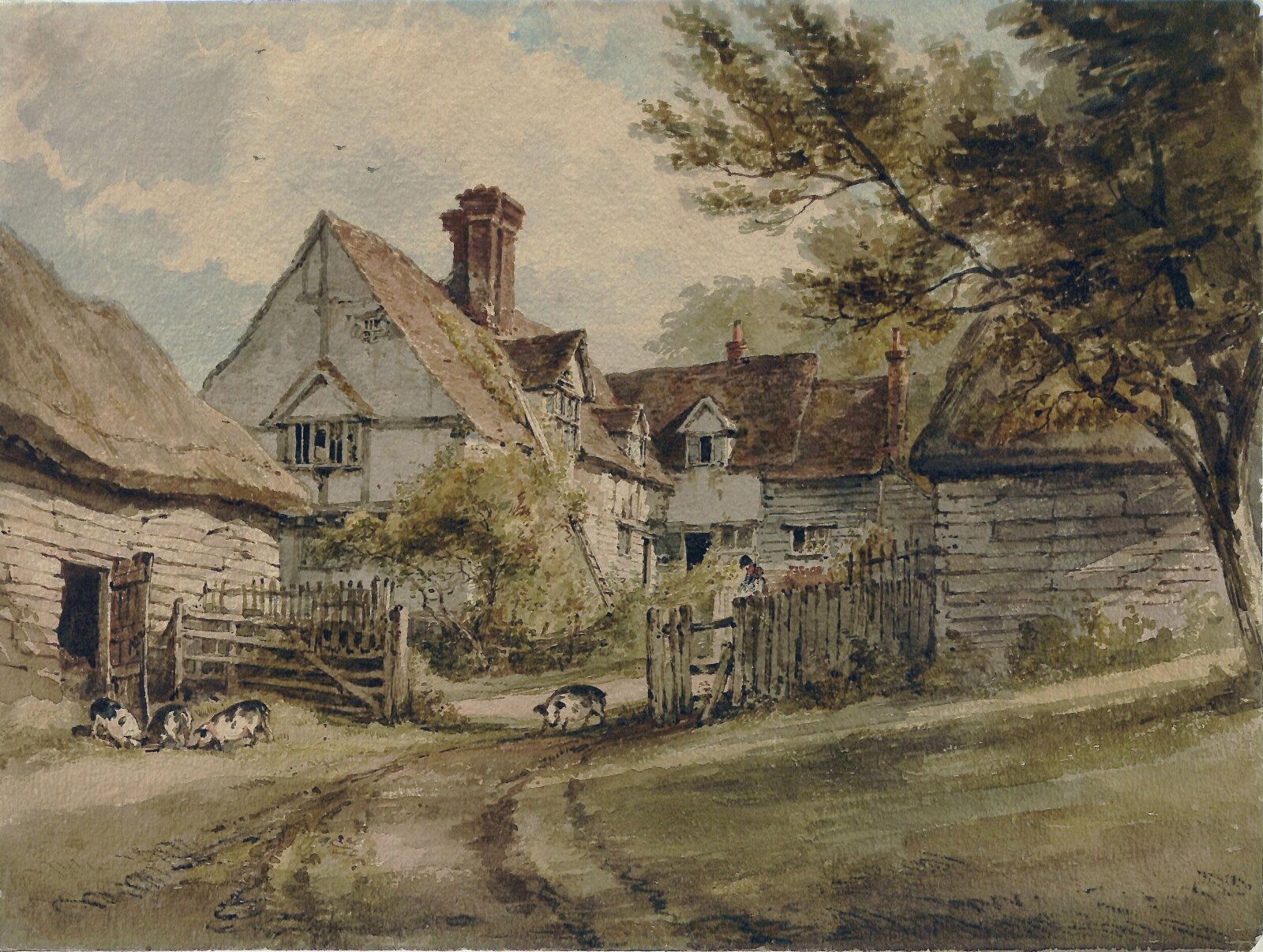 Farmhouse with Pigs, Henry Edridge, 1811