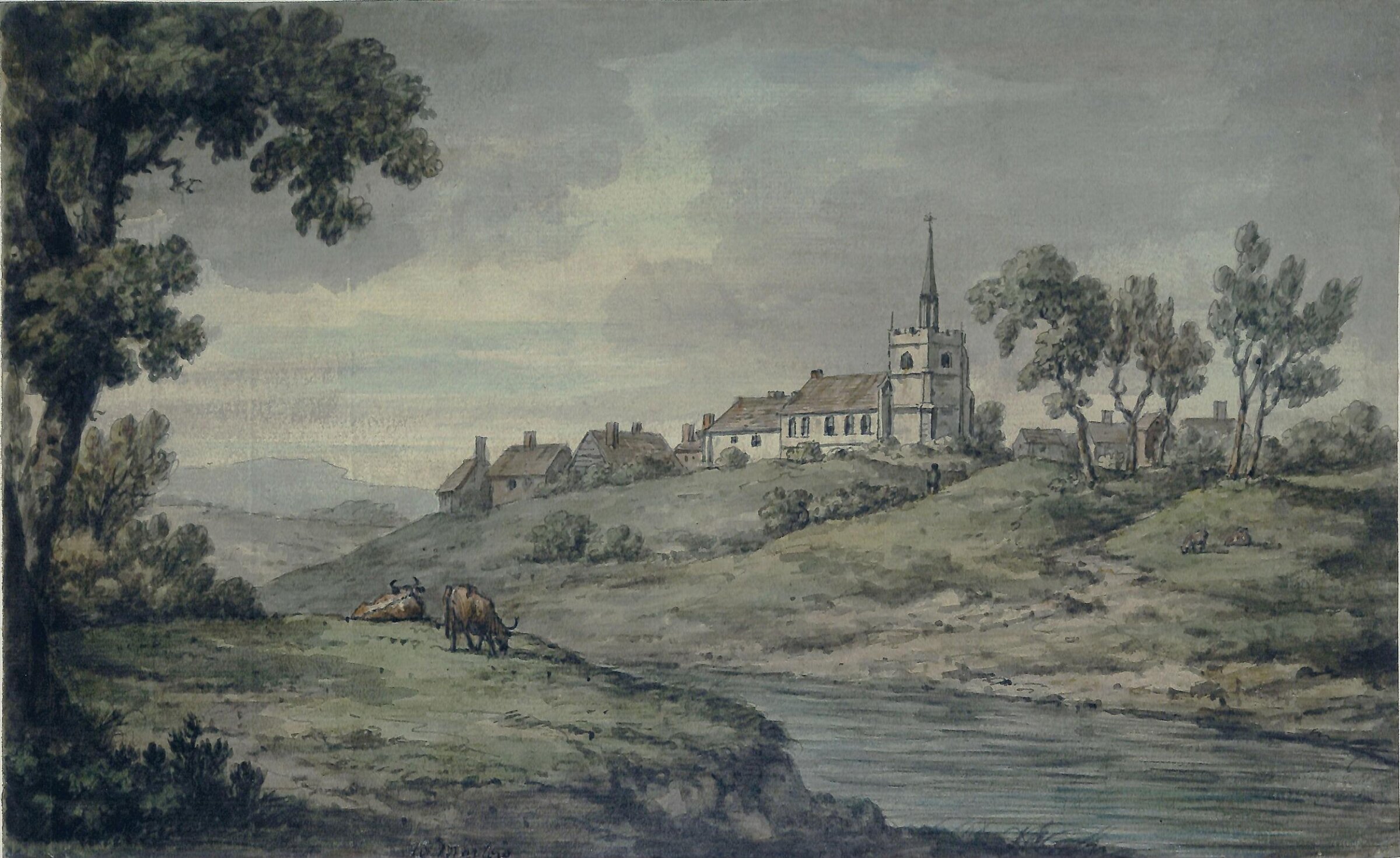Landscape with Village and Church, William Marlow, 1775-1800