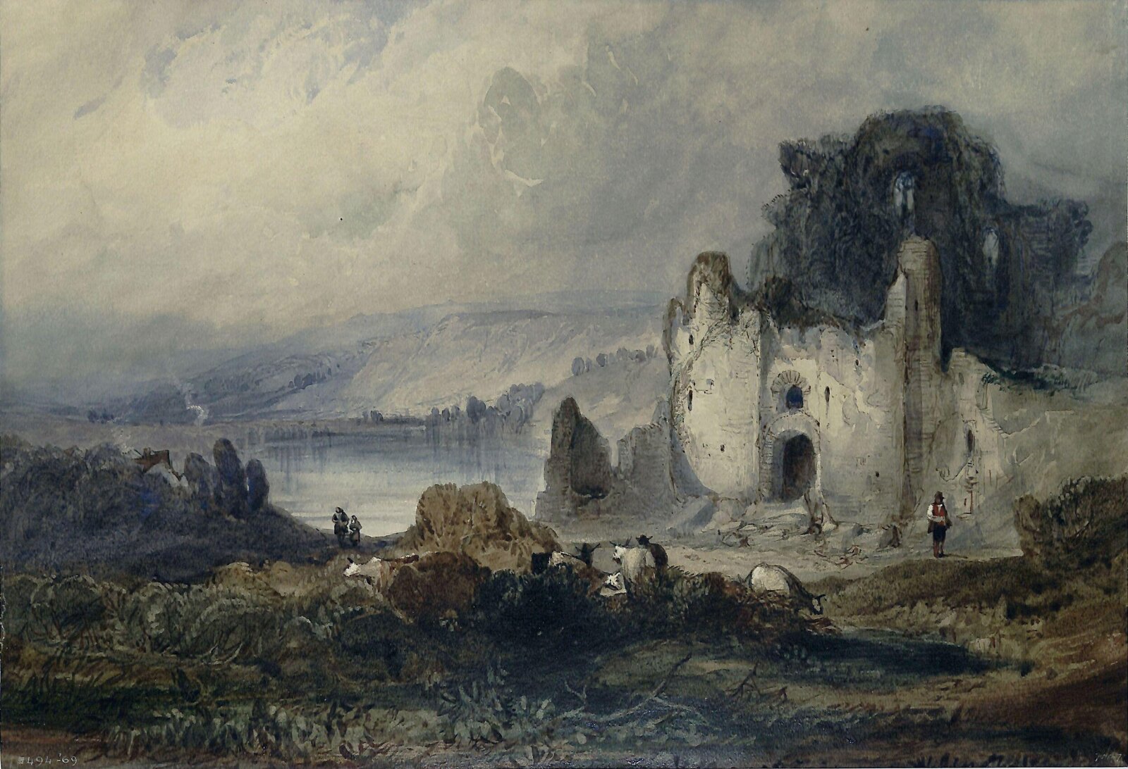 Ruined castle and lake, Marshall, 19th century
