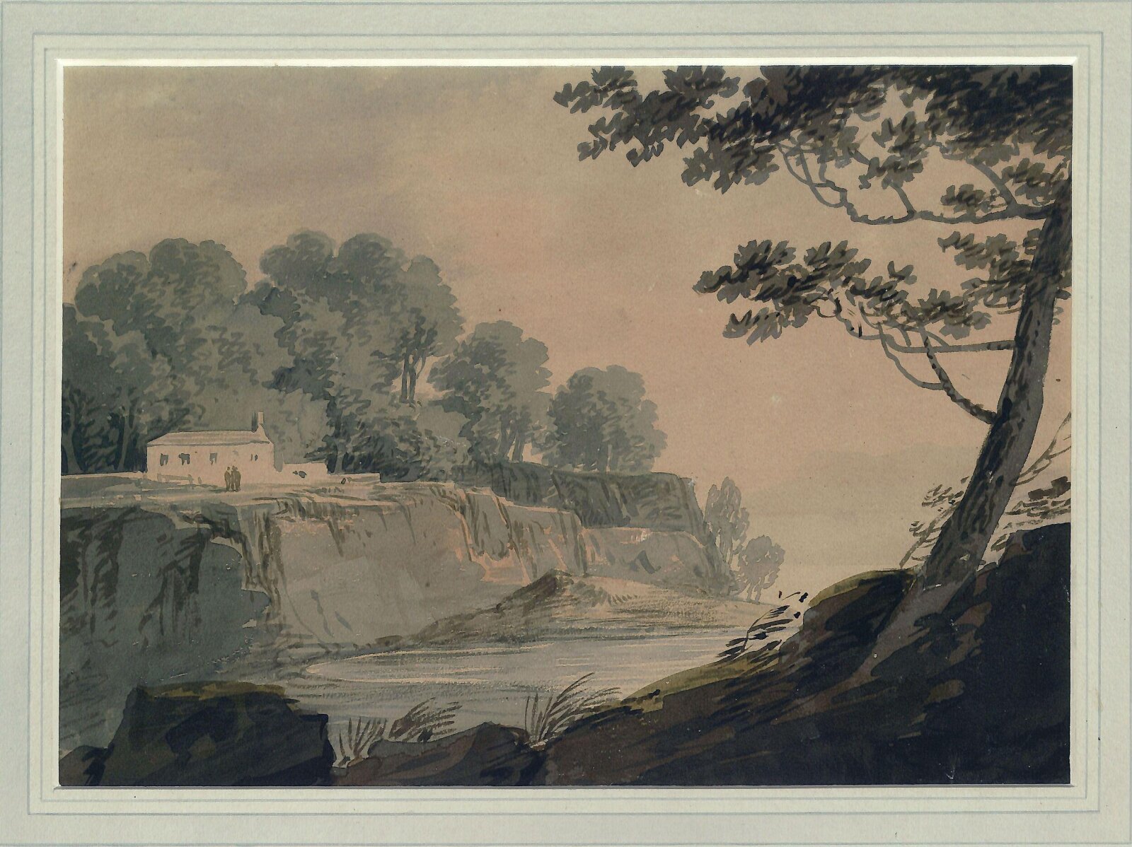 River scene with cottage and trees, William Payne, ca. 1776-1830