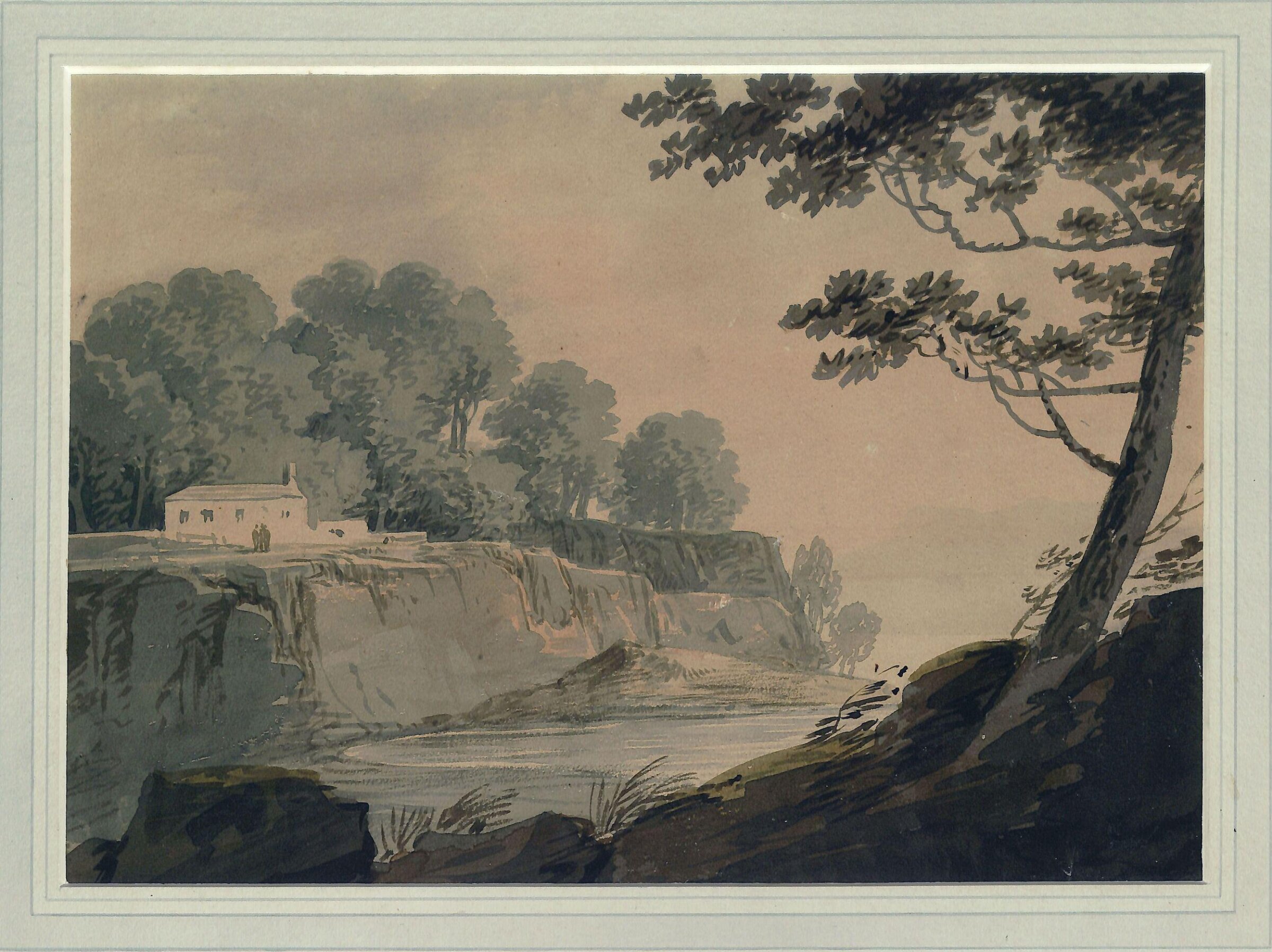 River scene with cottage and trees, William Payne, ca. 1776-1830