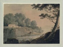 River scene with cottage and trees thumbnail 1