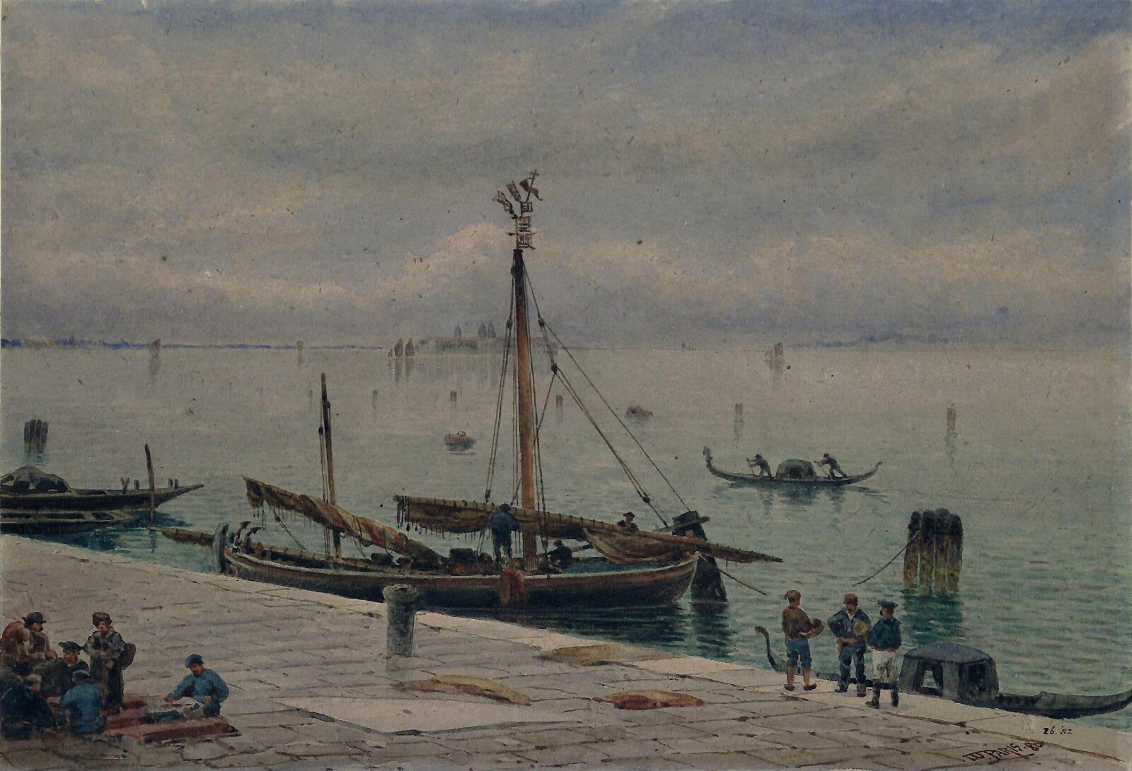 A Quay With Shipping, Venice, Walter Paris, late 19th century