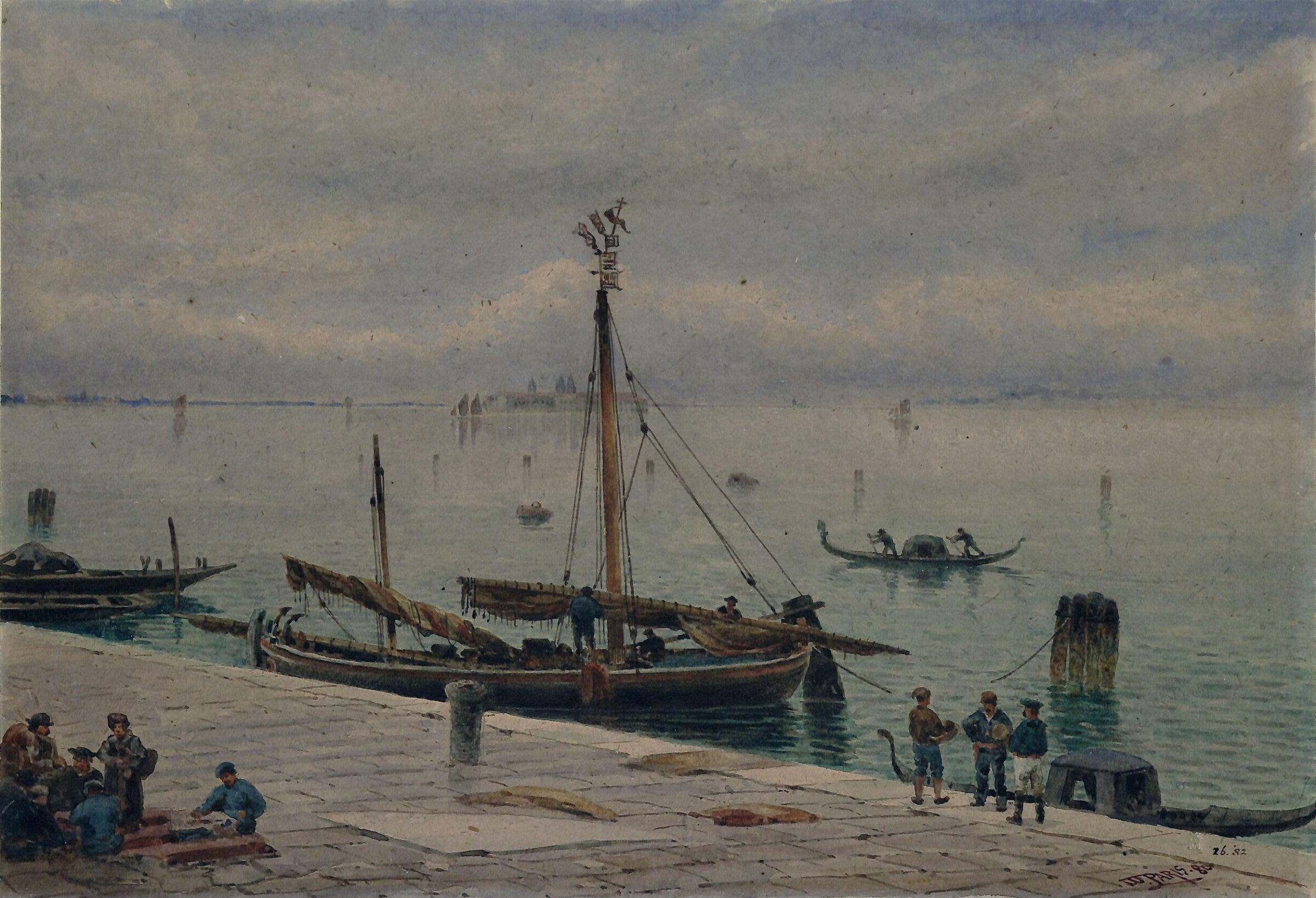 A Quay With Shipping, Venice, Walter Paris, late 19th century