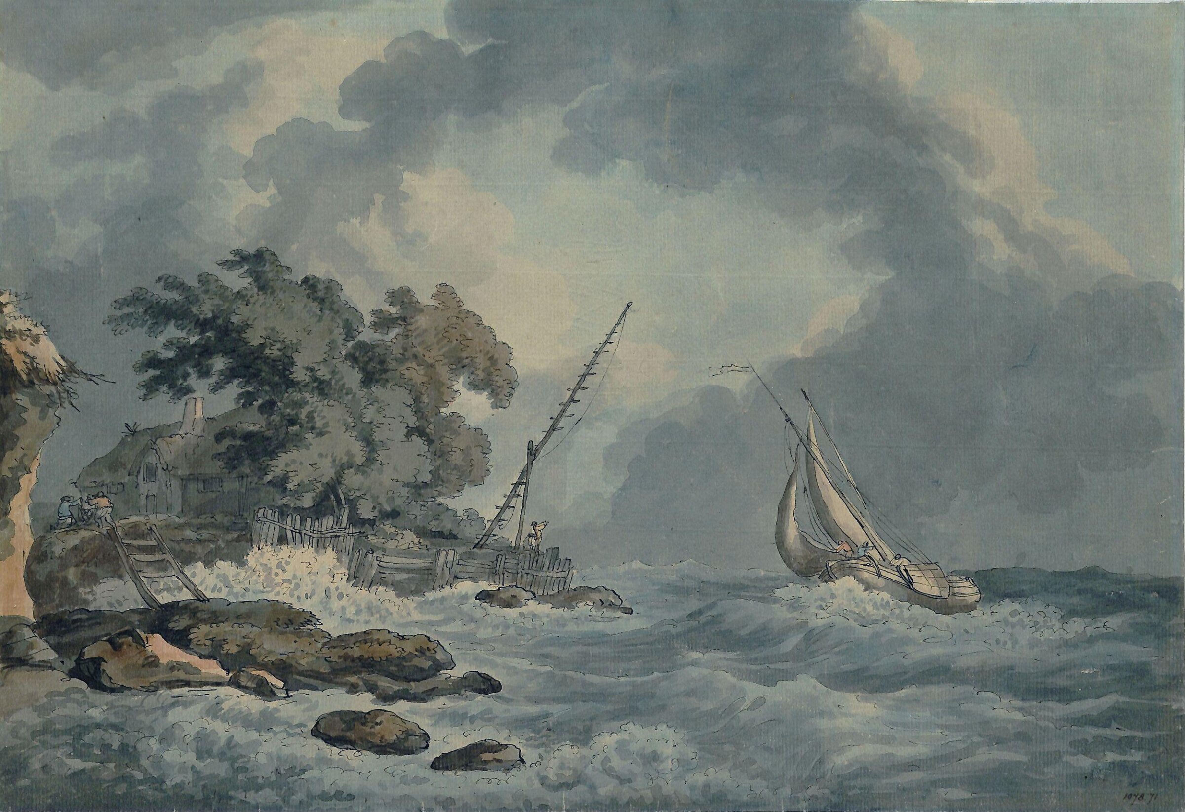 Vessel in a breeze nearing a point of land, John Thomas Serres, ca. 1780-1820
