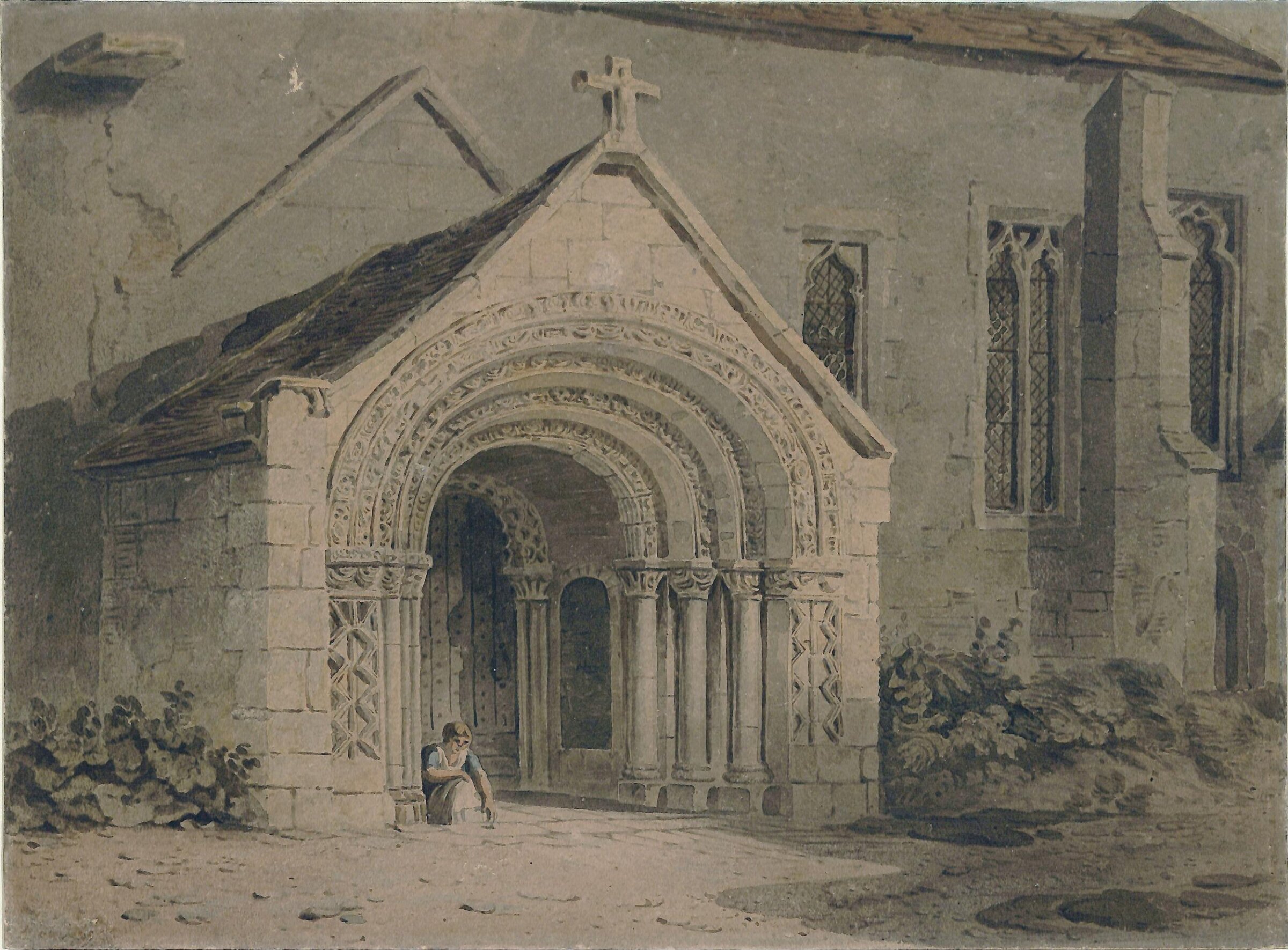 Porch of St. Margaret's Church in York, John Varley, ca. 1800-42