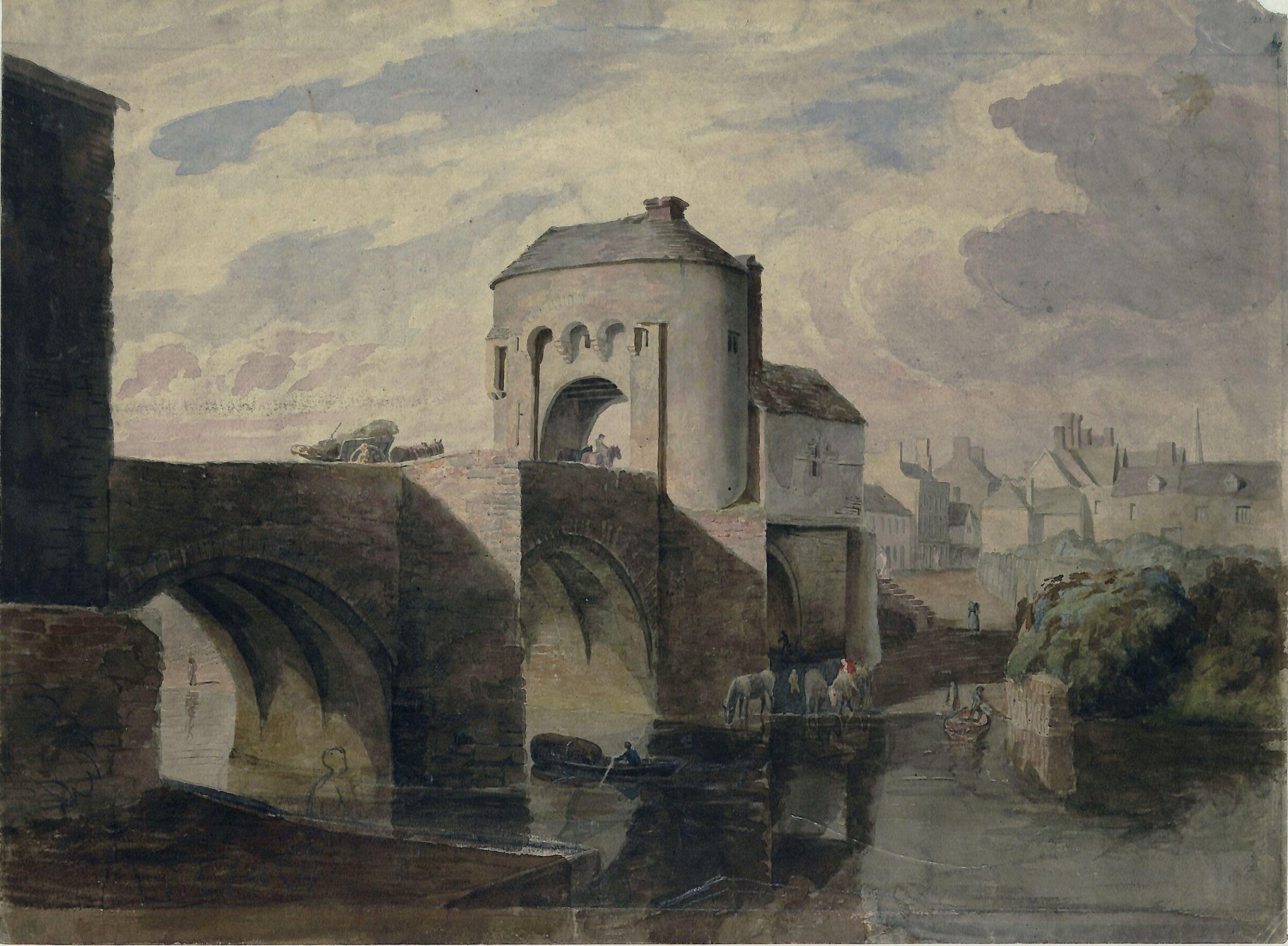 Bridge over the River Monmow, Monmouth, Cornelius Varley, 1802