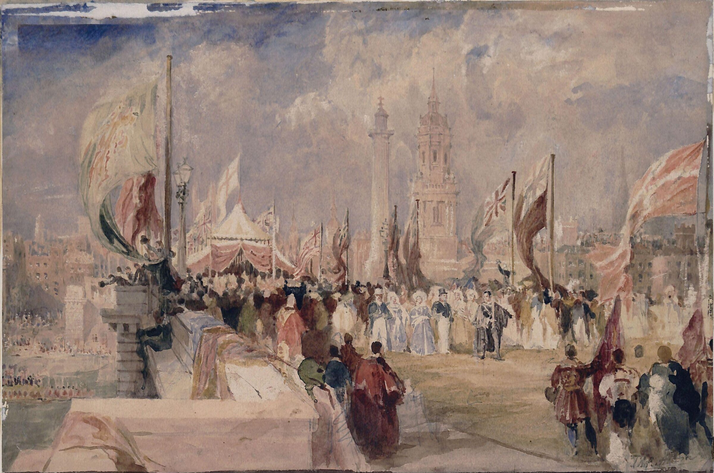 The Opening of London Bridge by King William IV and Queen Adelaide on the 1 August 1831, Thomas Allom, ca. 1831