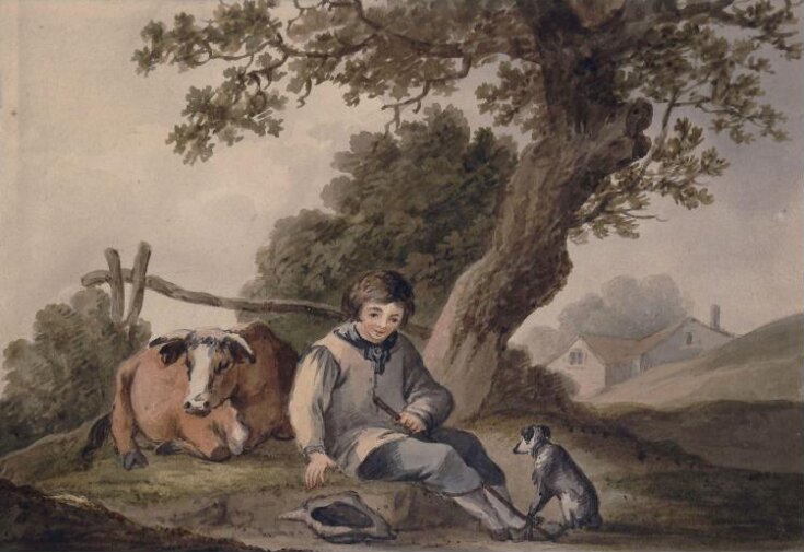 Landscape with cow and boy top image