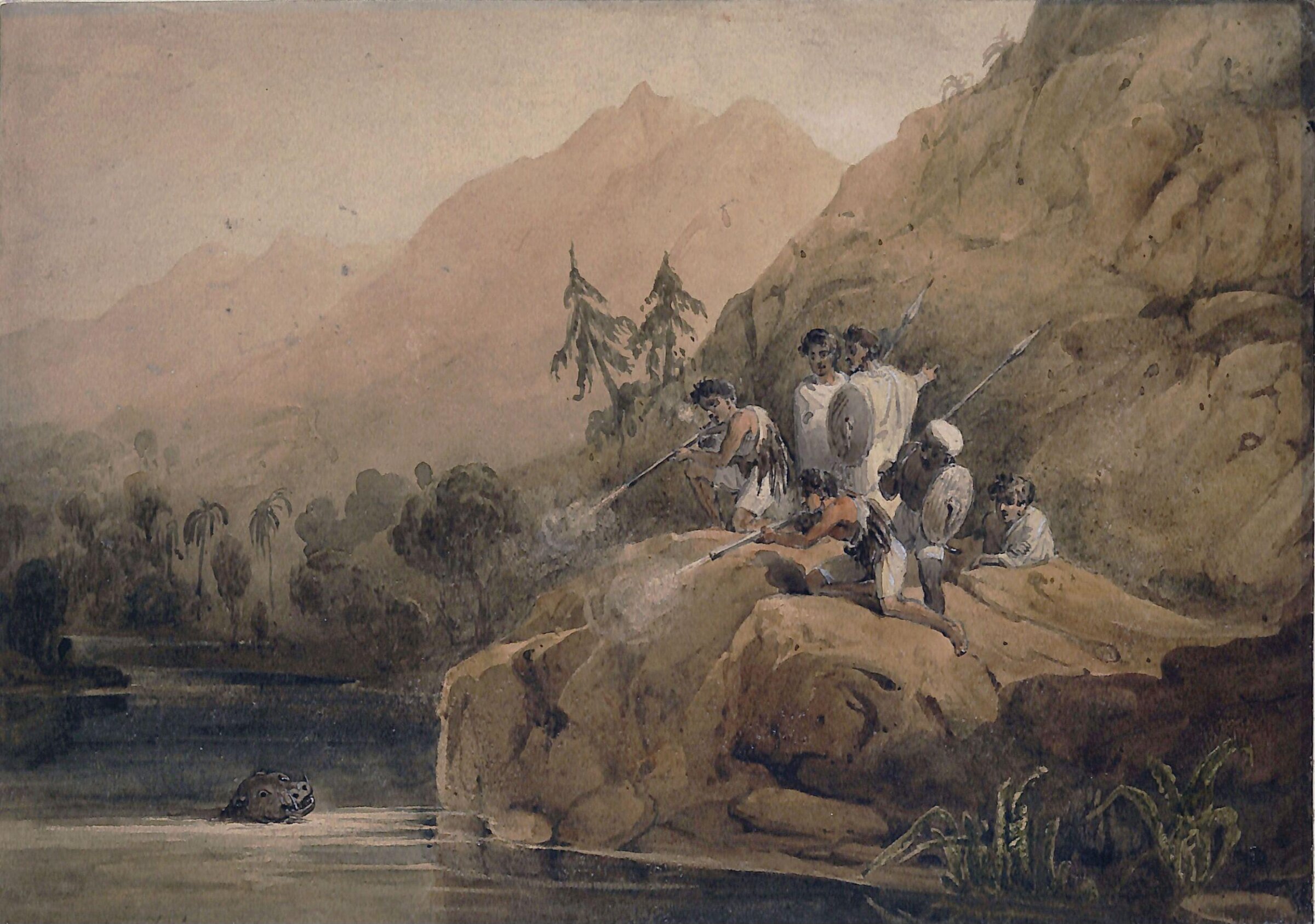 A Hippopotamus Hunt, William Daniell, 1780-1837