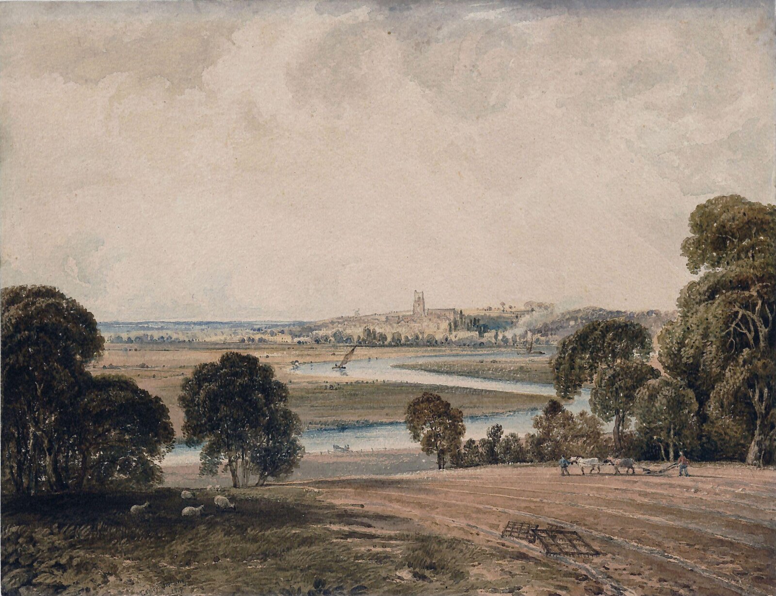Landscape with winding river, Copley Fielding, 1819