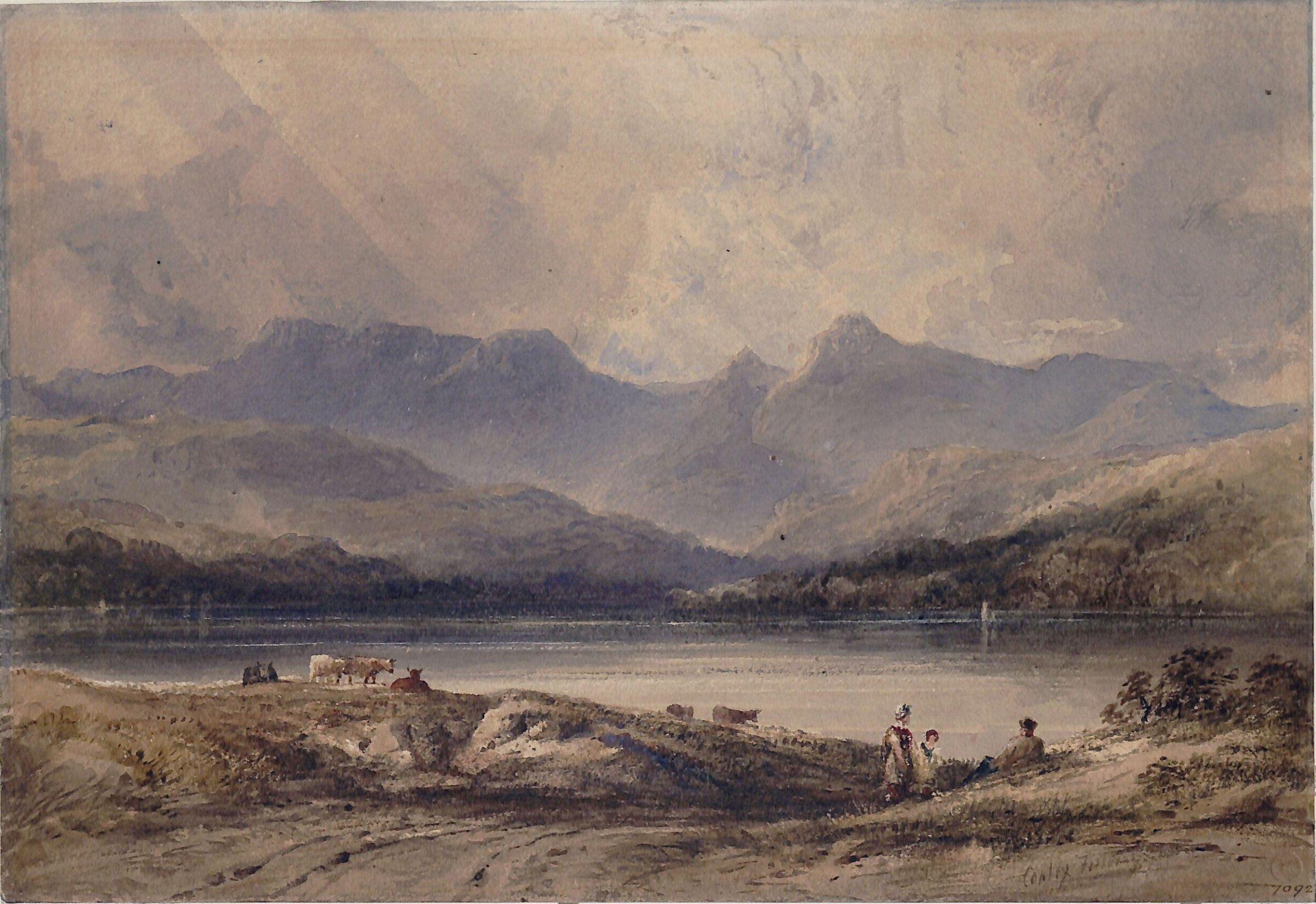 Langdale peaks from Windermere, Anthony Vandyke Copley Fielding, ca. early 19th century