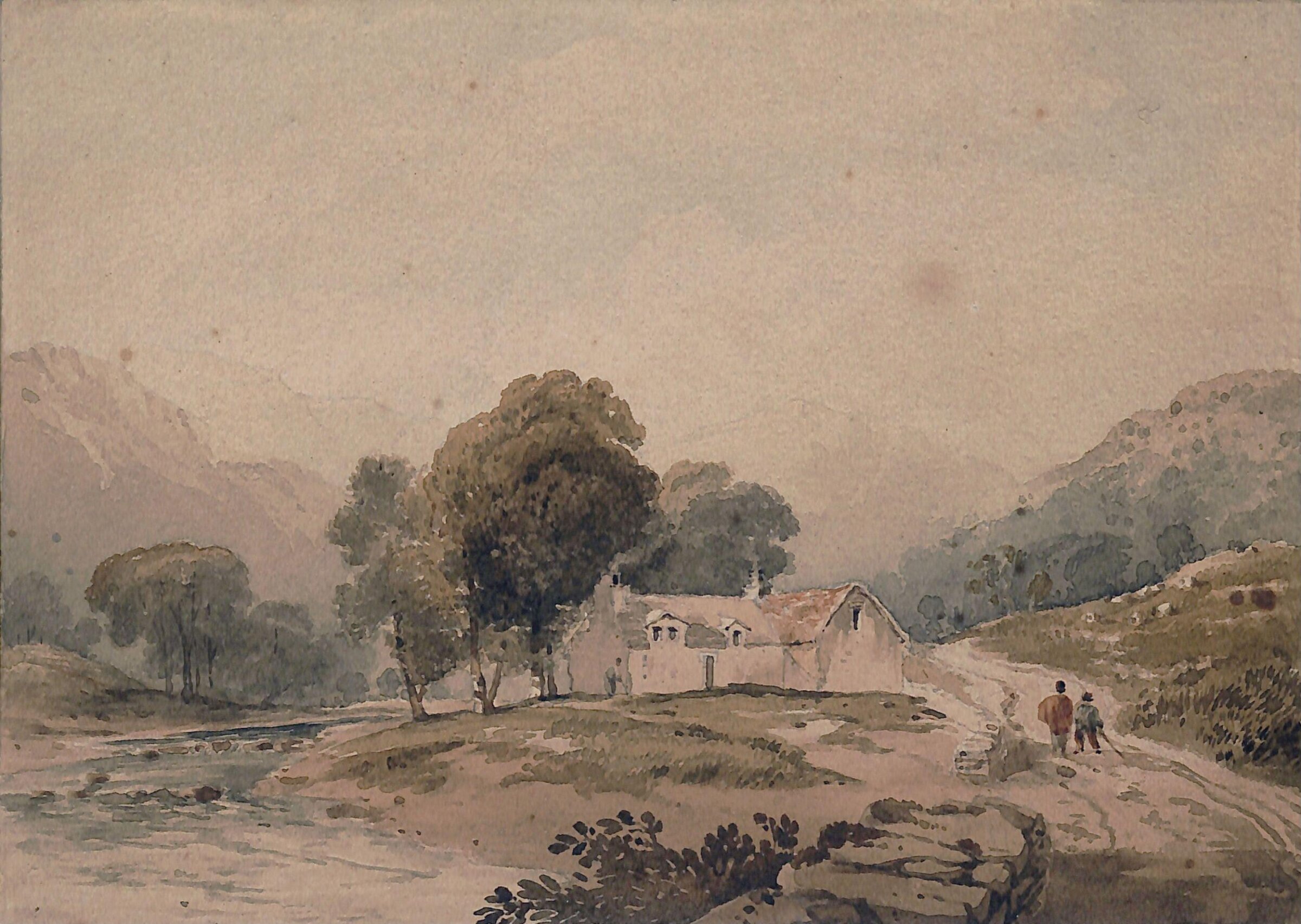 Landscape with cottage and two figures, Anthony Vandyke Copley Fielding, early 19th century