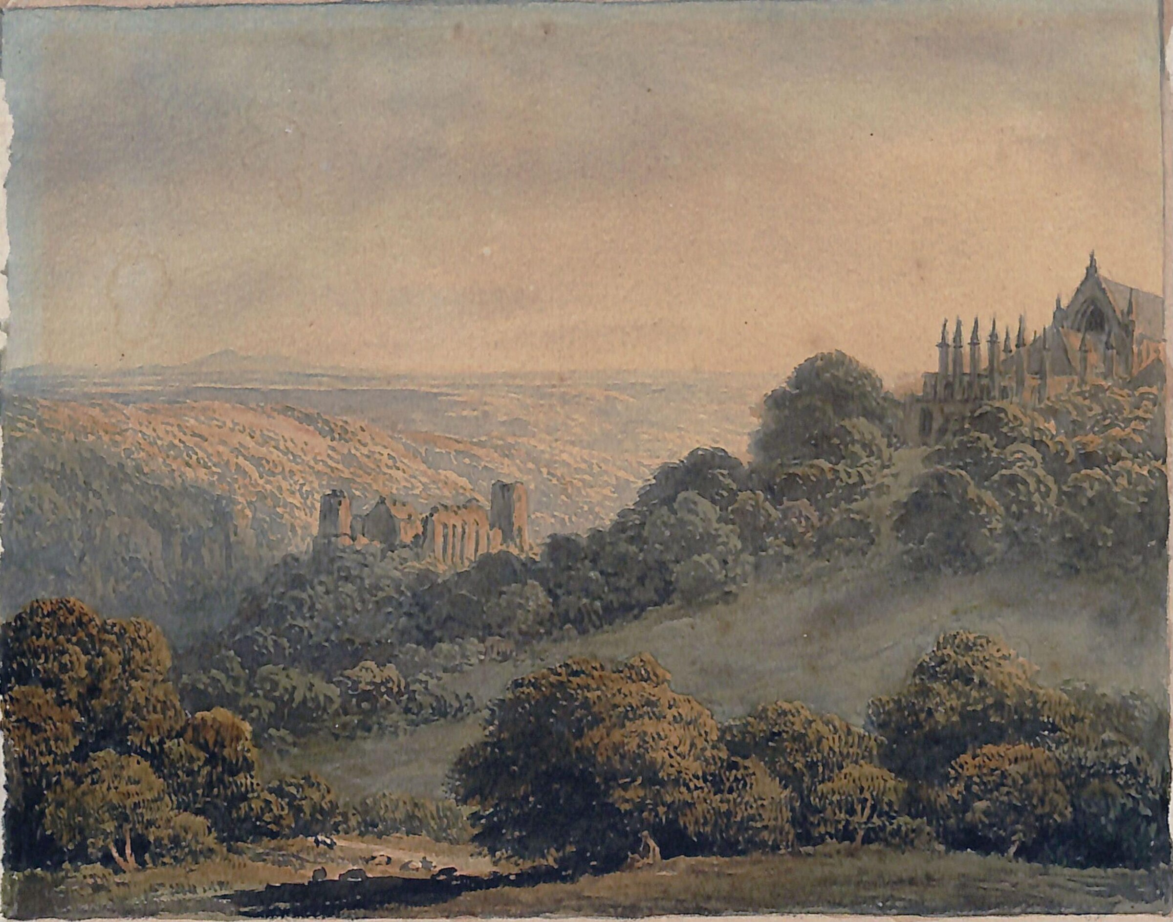 Roslin Chapel, with castle, near Edinburgh, Glover, ca. 1790-1830