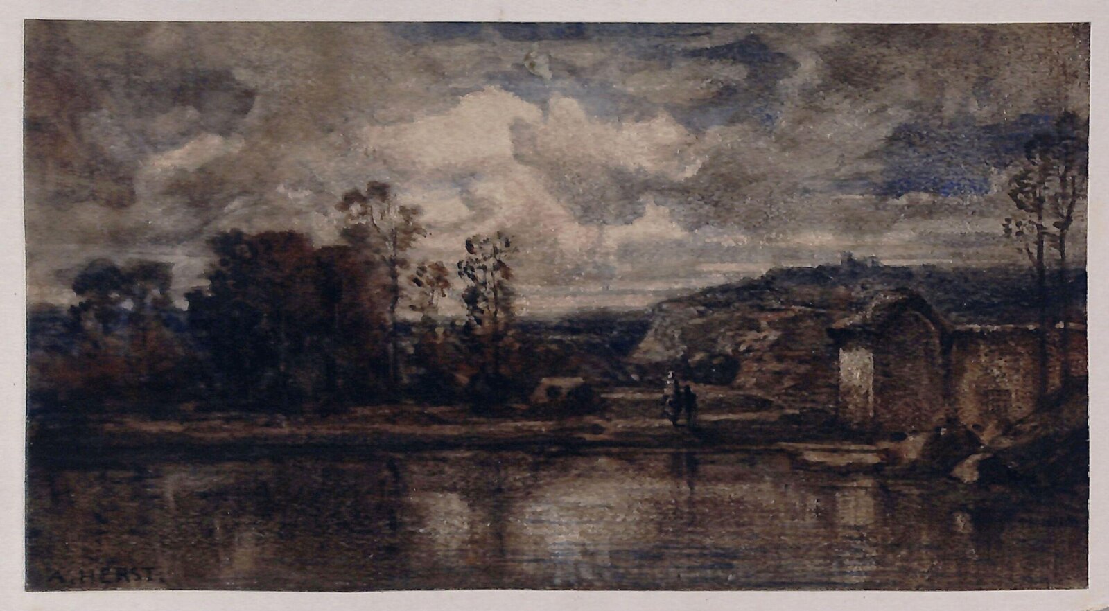 Landscape with pond, Auguste Clément Joseph Herst, 19th century