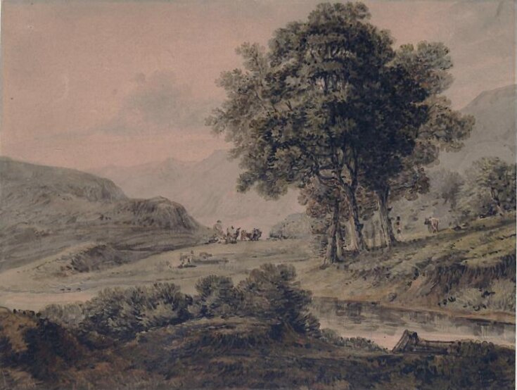 Landscape with stream, cattle and figures top image