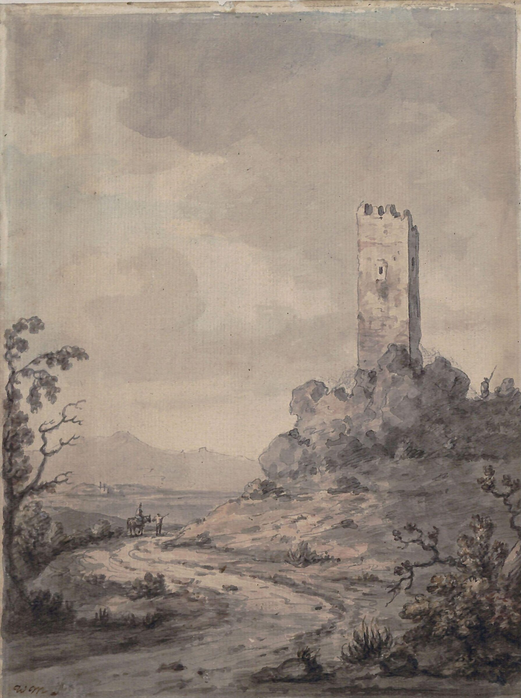 Landscape with tower, William Marlow, late 18th century-early 19th century