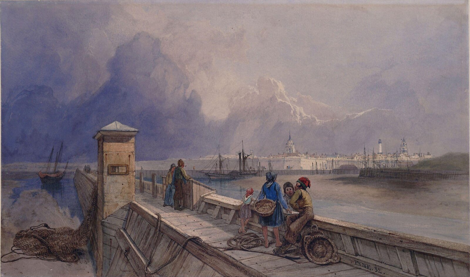 Calais Harbour, Pyne, 1832