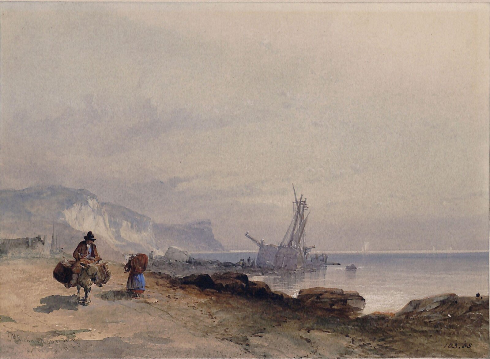 Coast scene with a vessel aground, Miles Richardson, 1843
