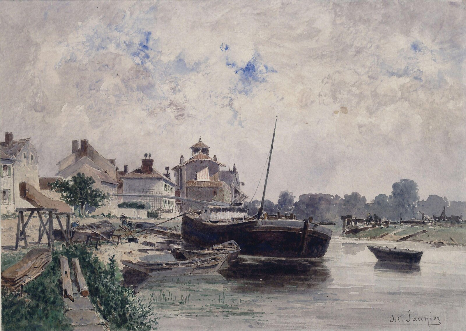 Landscape with river, Octave Alfred Saunier, ca. 1860-1889