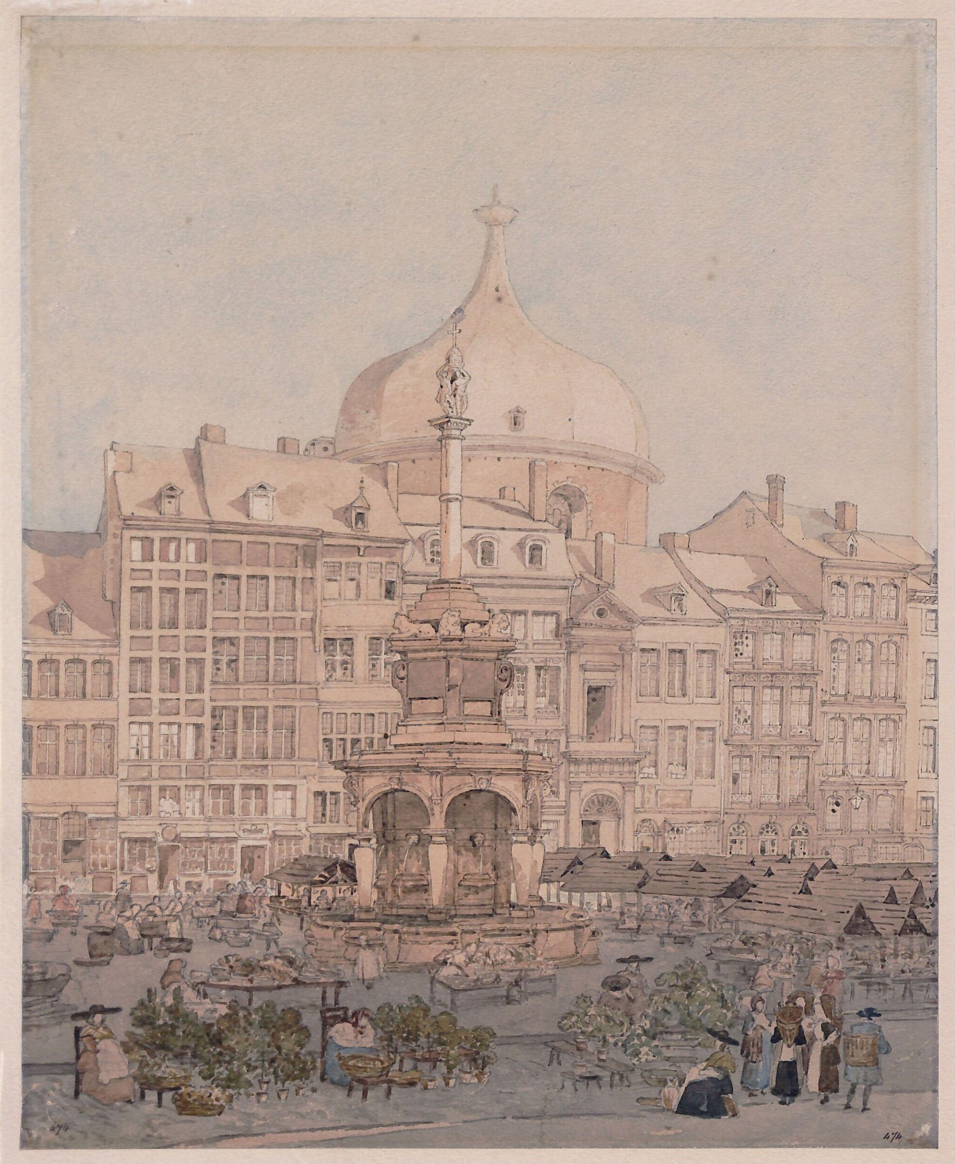 The Market Place, Liège, Charles Wild, ca. early 19th century