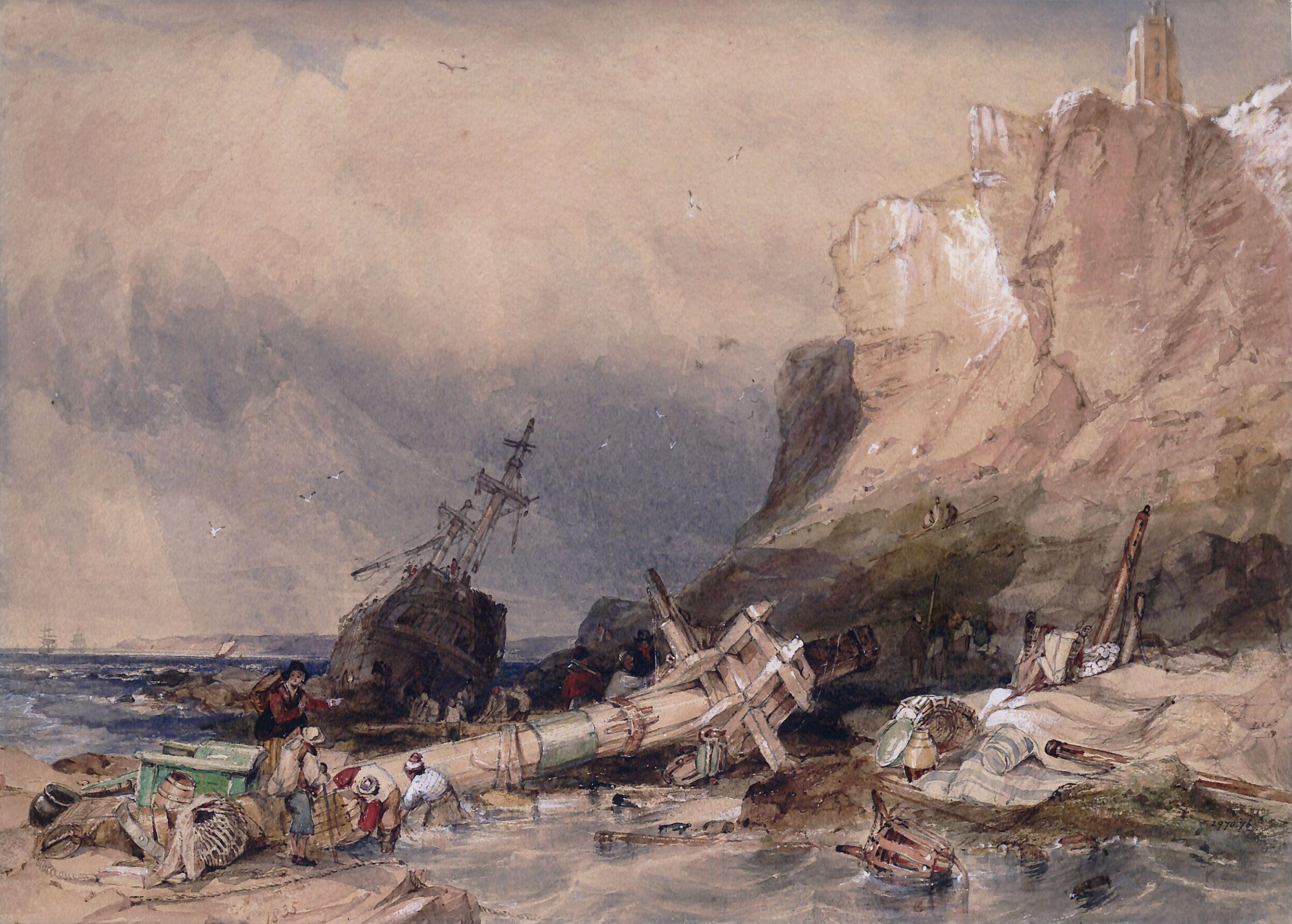 Tynemouth Castle, Northumberland, with wreck, George Balmer, ca. 1825-46
