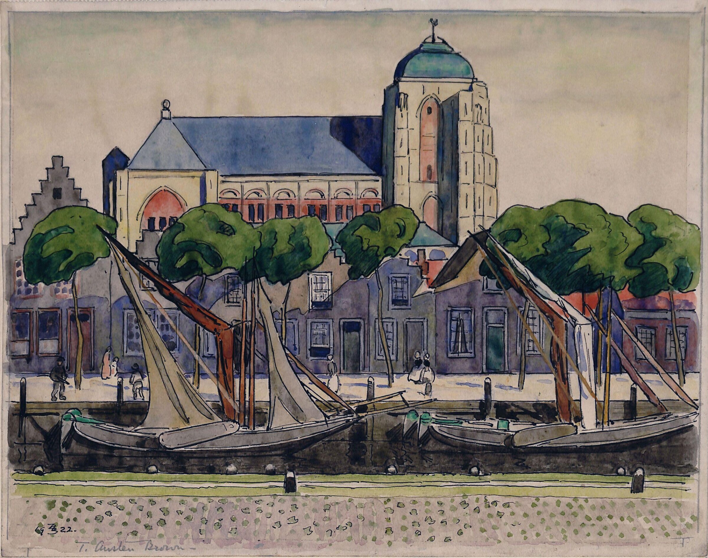 The Church and Harbour at Veere, Thomas Austen-Brown, 1922