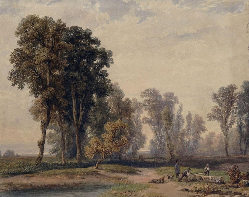 Landscape with two wood sawyers (mid 19th century) by Alexis François Girard