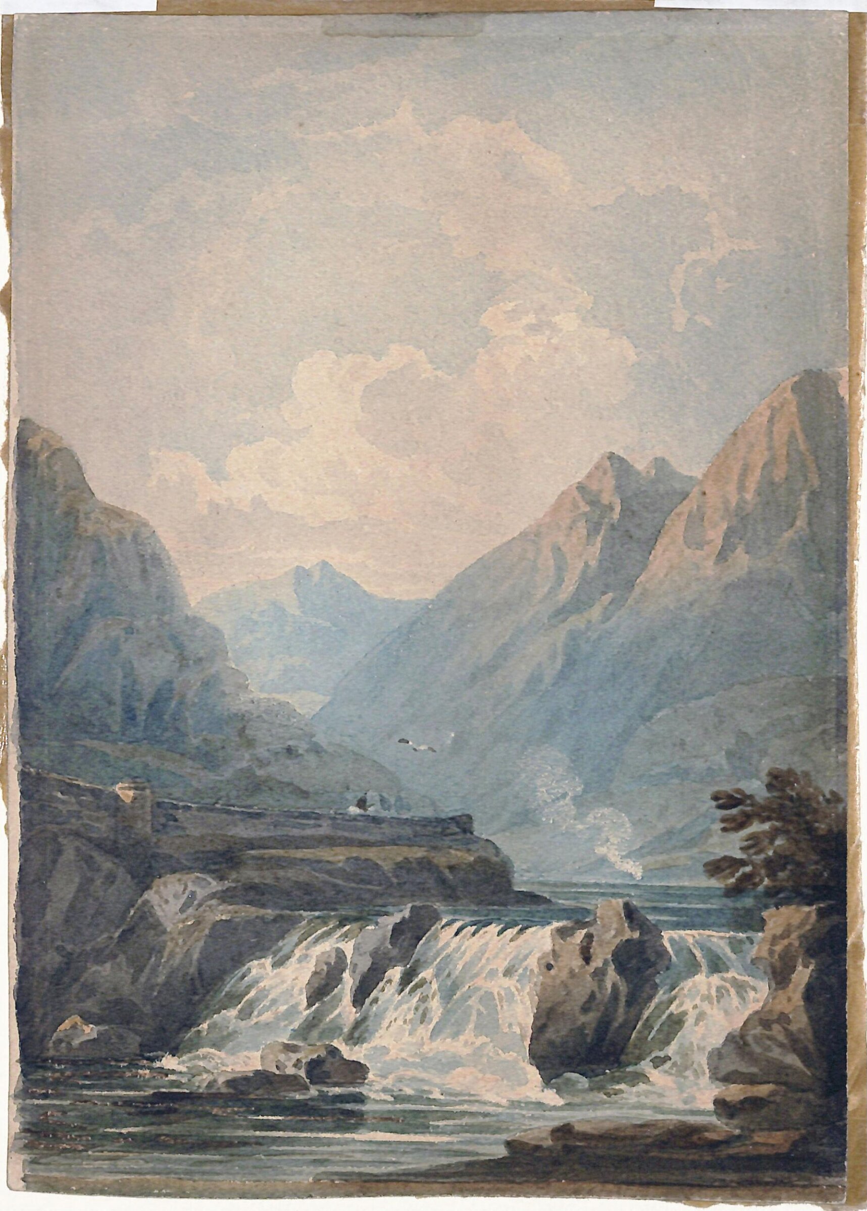 Landscape with mountains and waterfall, John Varley, ca. 1800-42