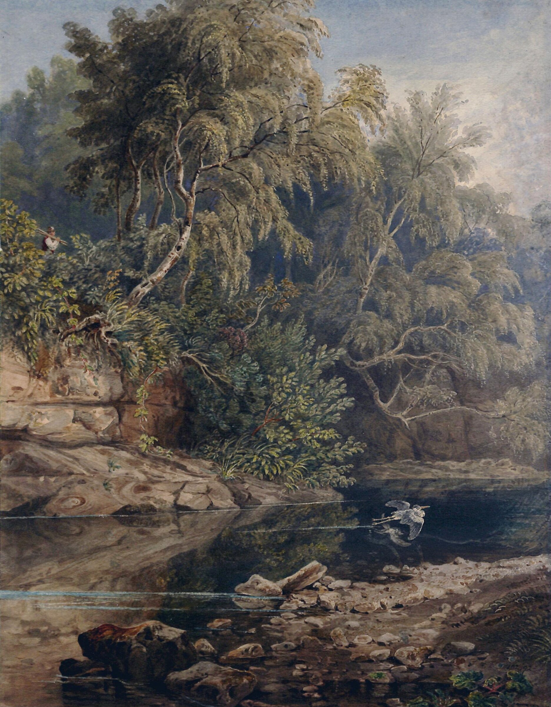 Woodland scene, with a startled heron, Joseph Clayton Bentley, ca. 1830-51