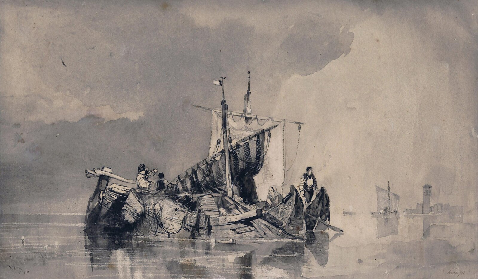 River scene with boats, William James Muller, ca. 1835-45