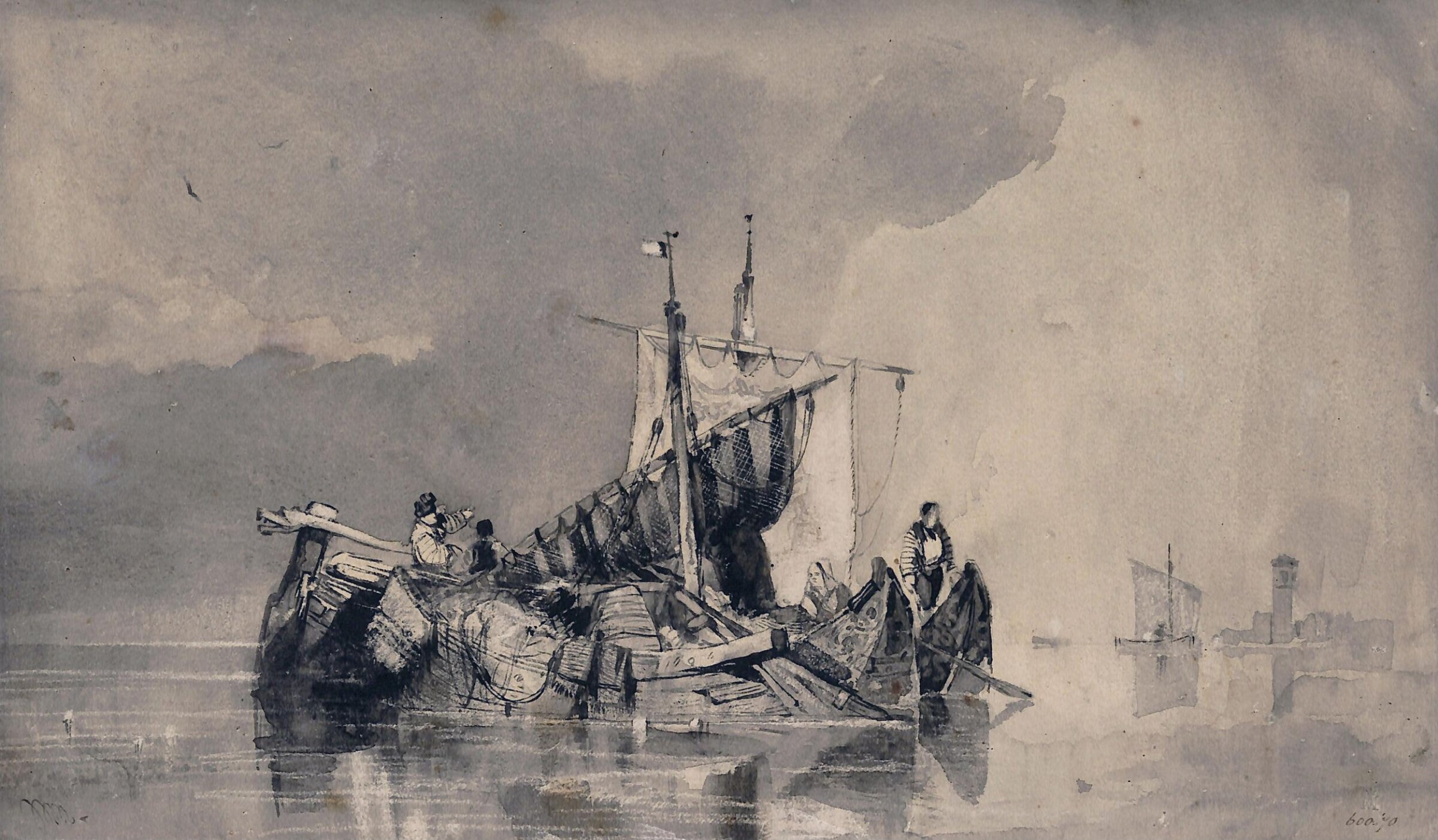 River scene with boats, William James Muller, ca. 1835-45