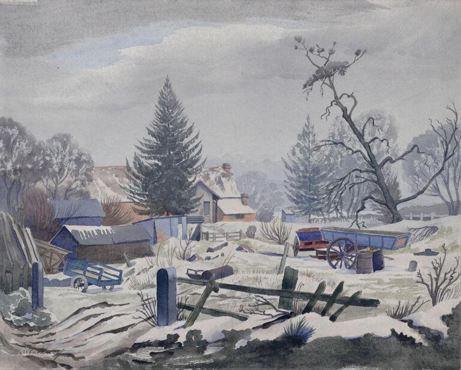 Snow at Tidmarsh, Malcolm Arbuthnot, late 19th century-early 20th century