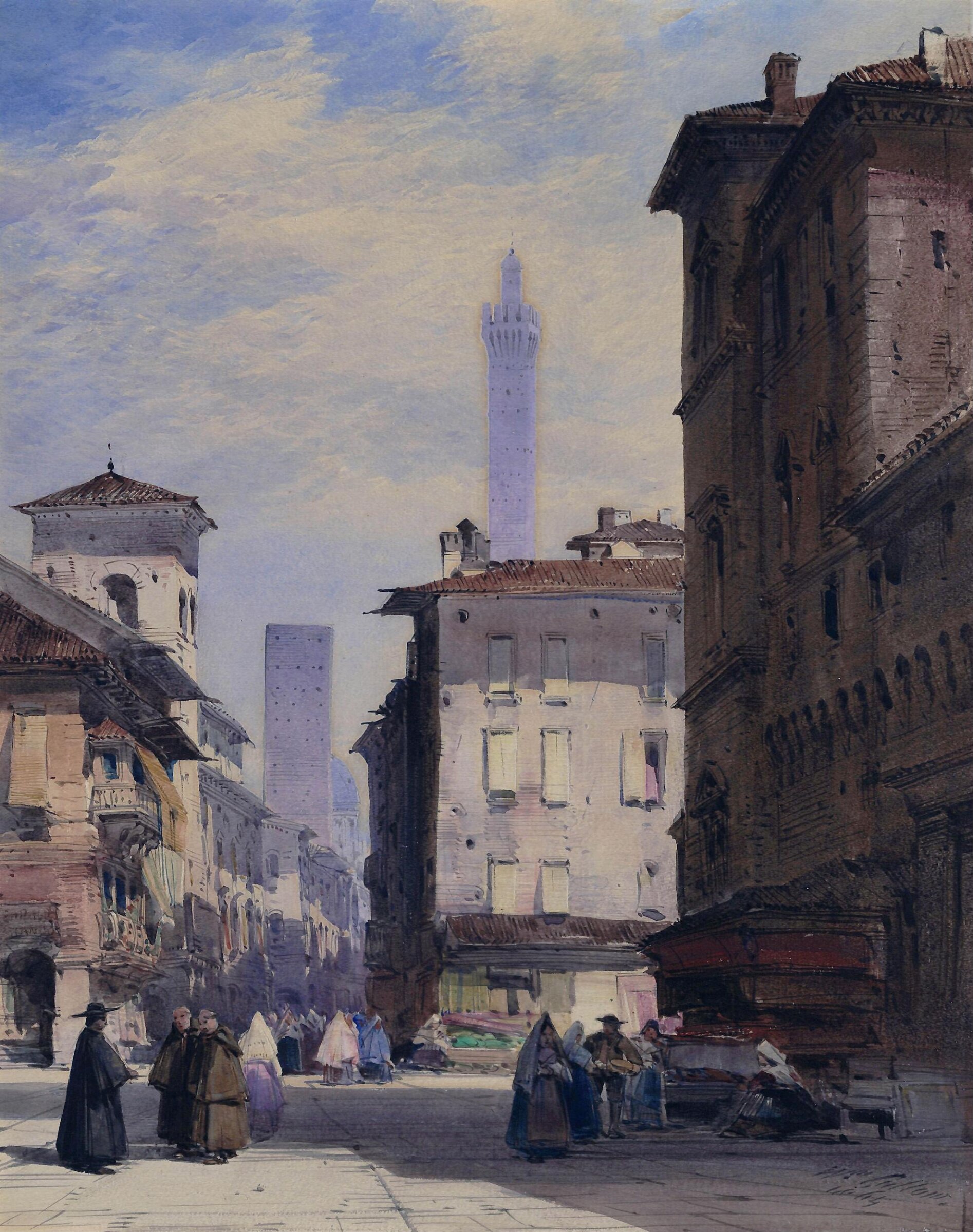 The leaning tower of Bologna, William Callow, 1864