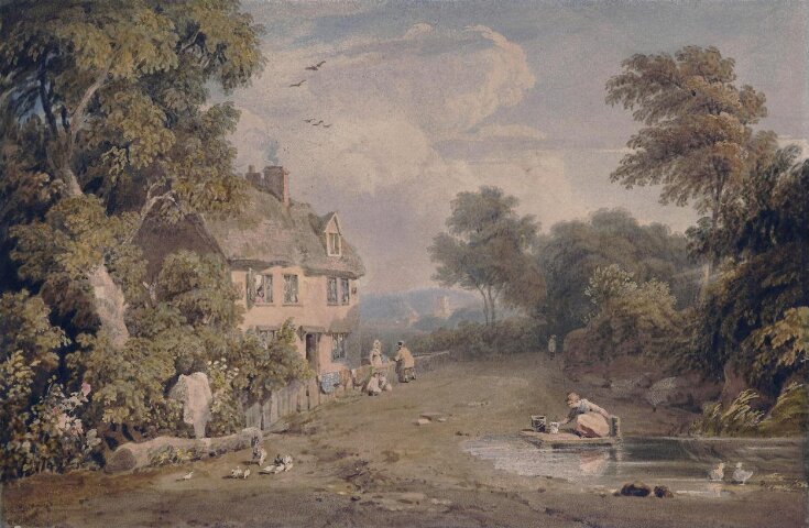 Landscape with cottage and figures top image