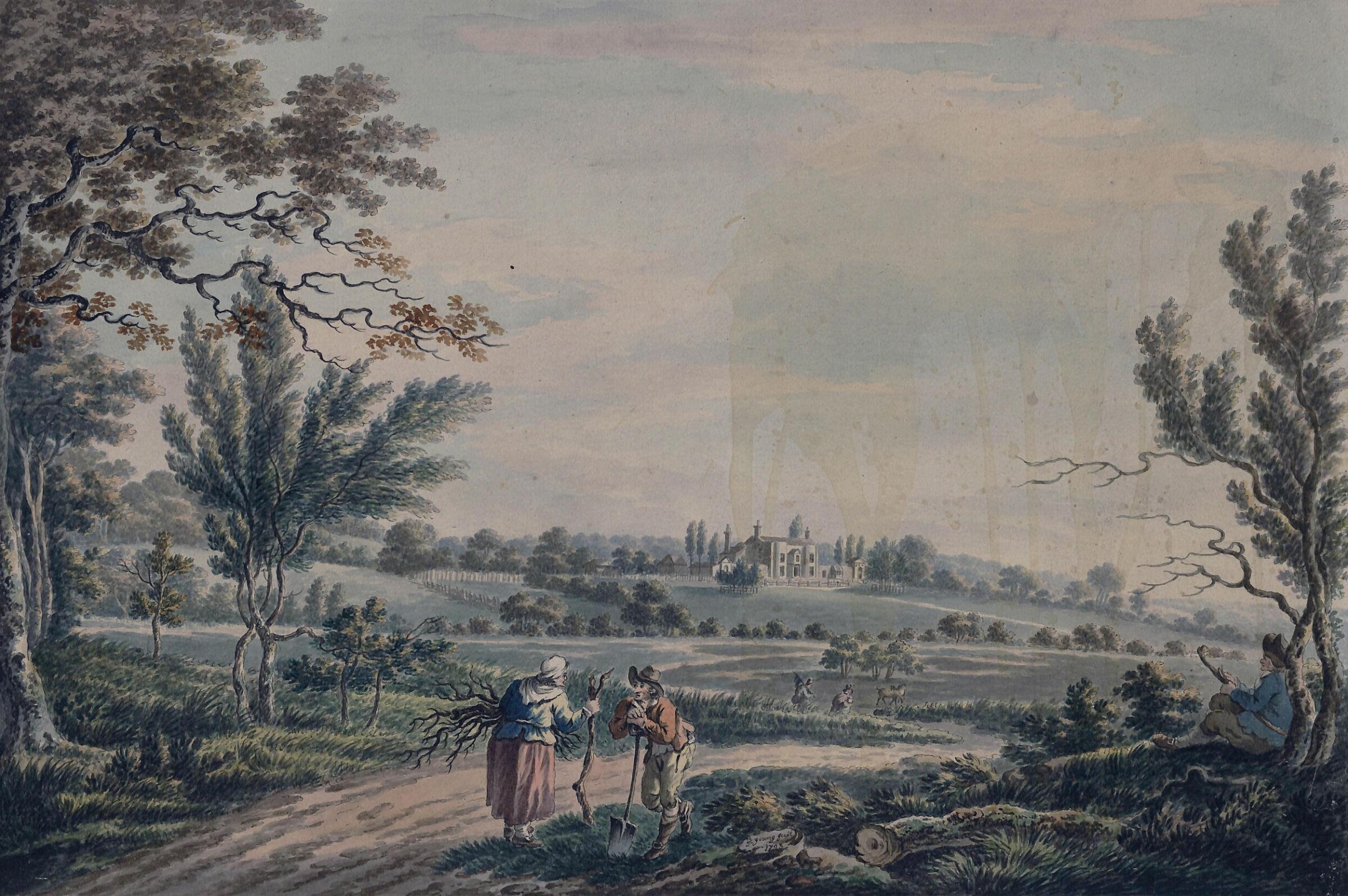 Landscape with a house and countryfolk, Tobias Young, 1793
