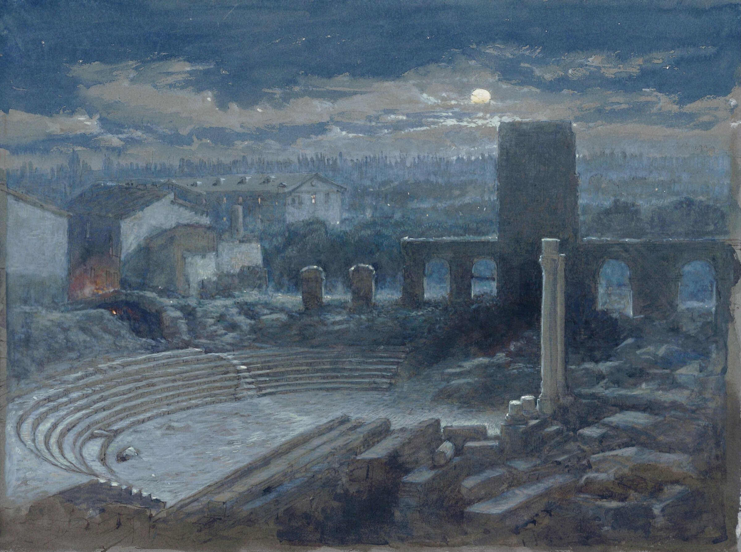 The Roman Theatre, Arles: moonlight, George Henry Andrews, ca. 1840-1880