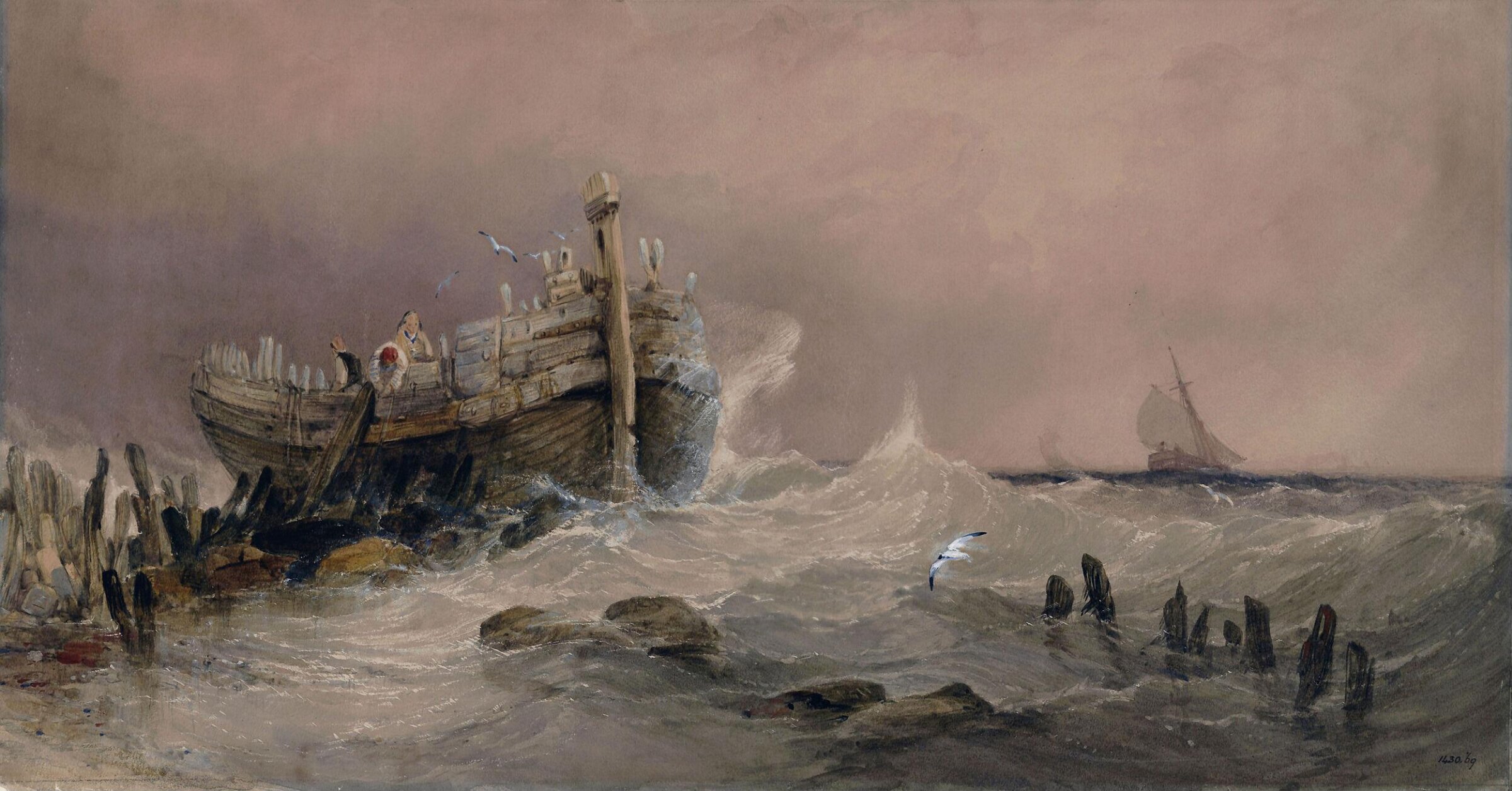 Old breakwater, coast of Essex, Charles Bentley, ca. 1825-54