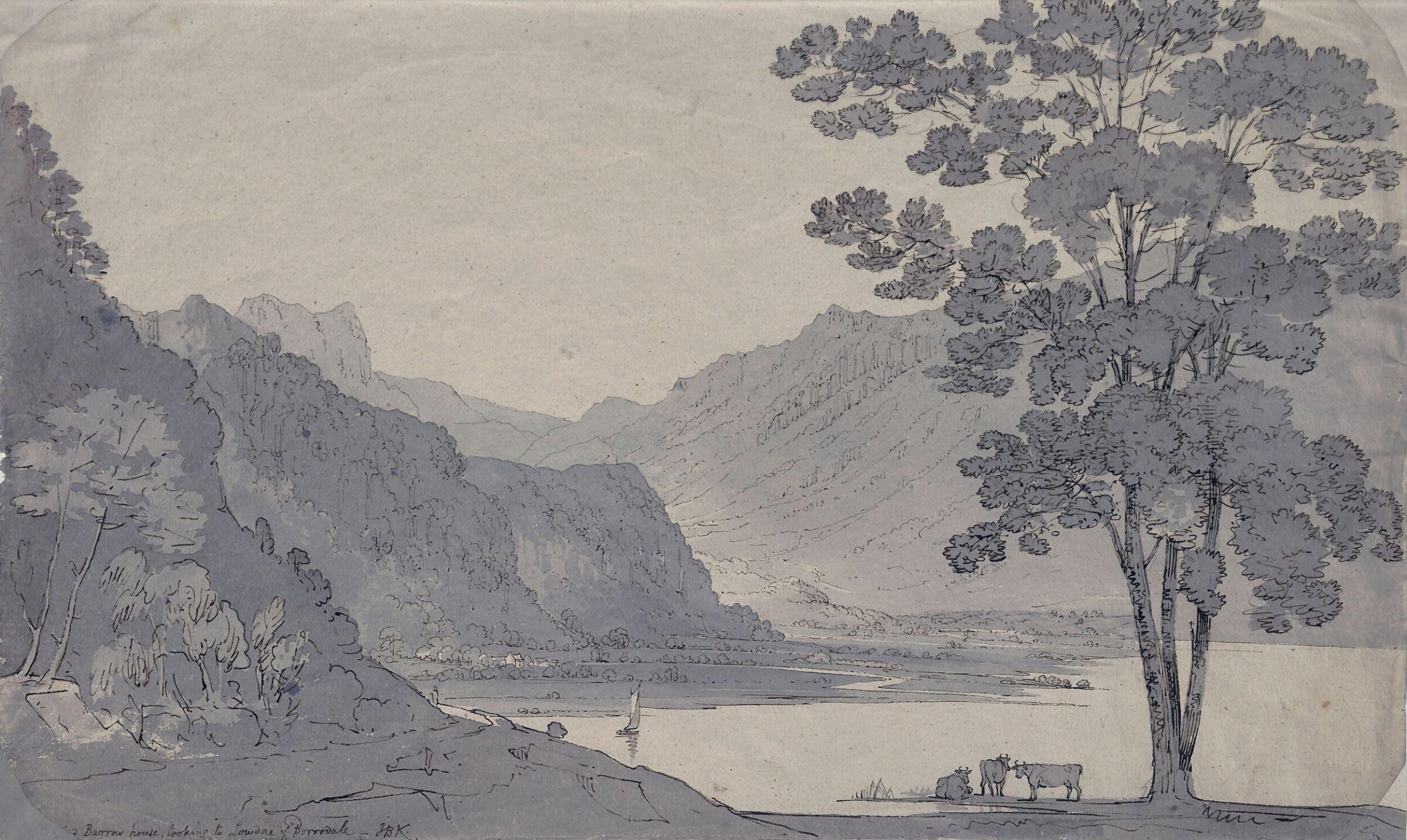 View looking down to Lodore and Borrowdale, John Baverstock Knight, early 19th century
