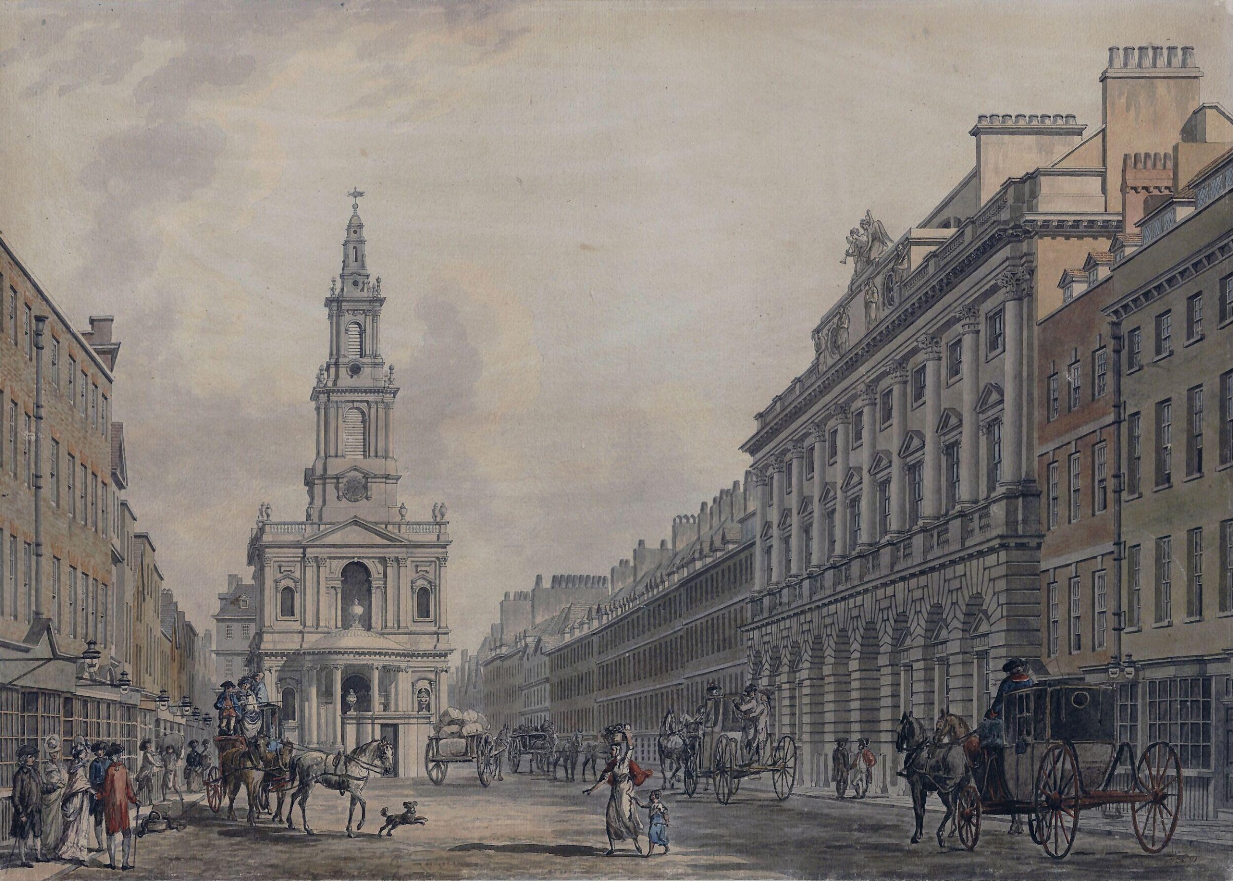 The Strand, with Somerset House and St Mary's Church, Thomas Malton, ca. 1781