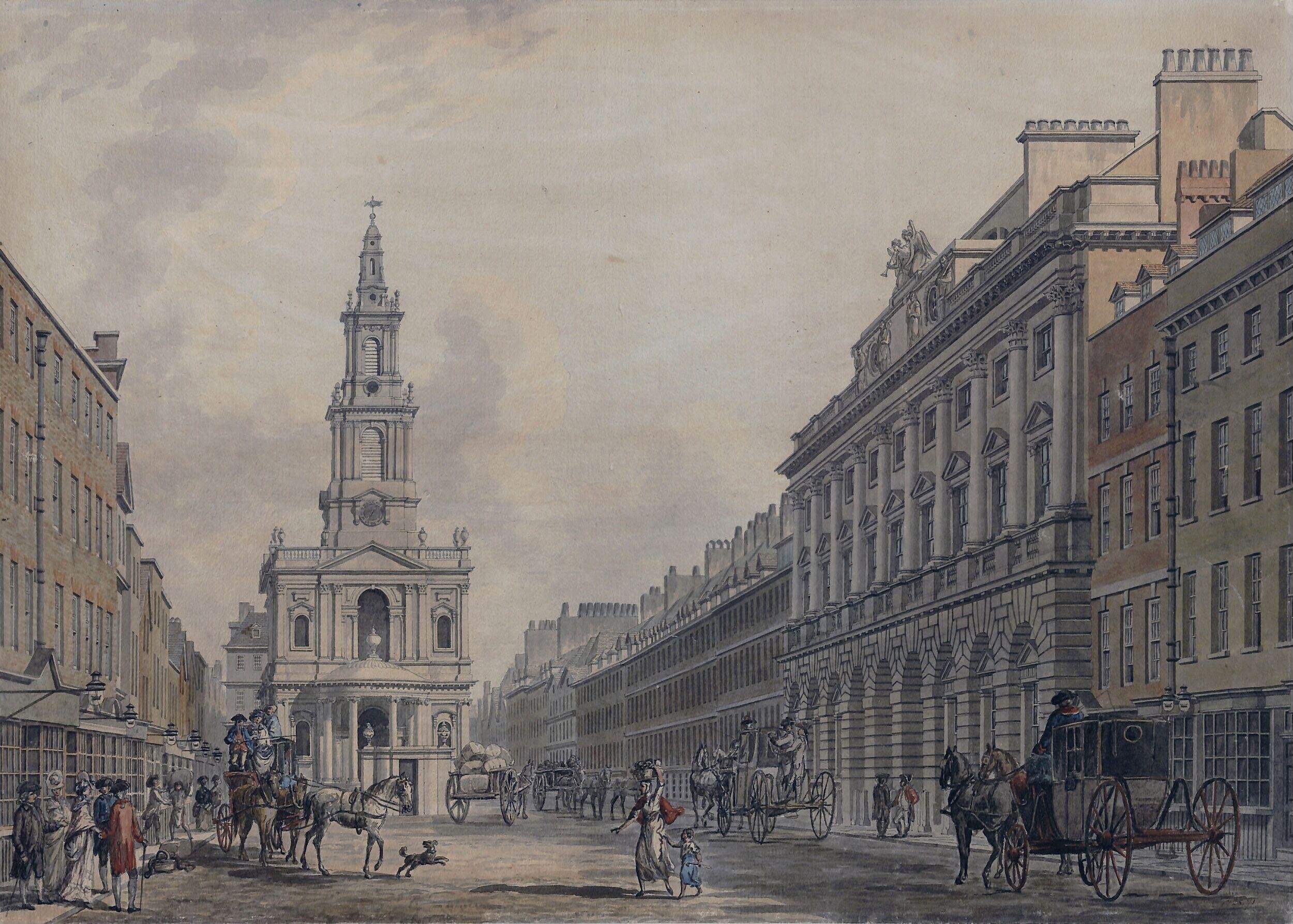The Strand, with Somerset House and St Mary's Church