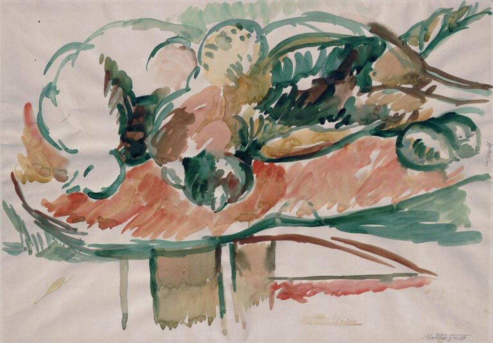 Pheasants on a table, Matthew Smith, 1958