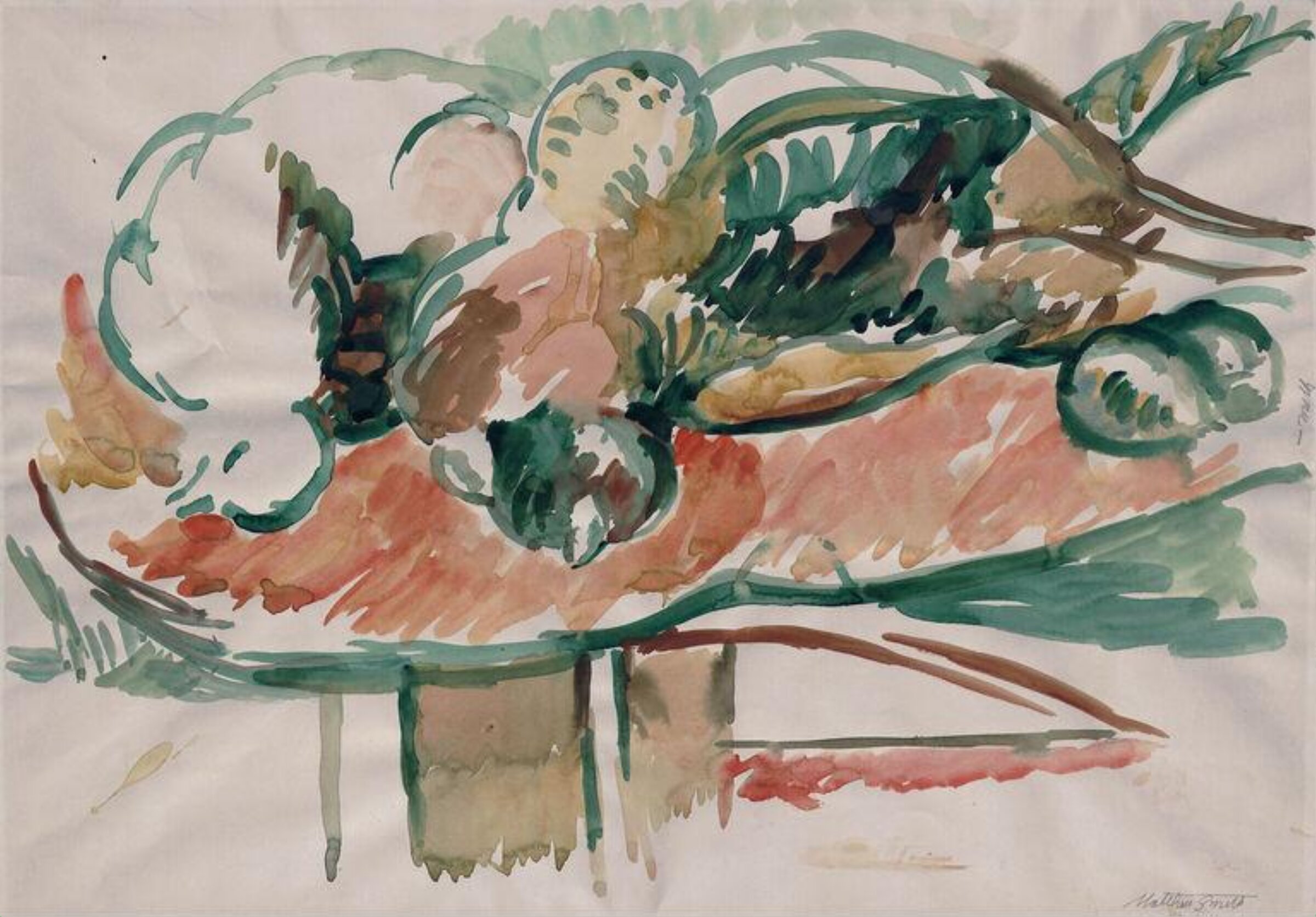 Pheasants on a table, Matthew Smith, 1958