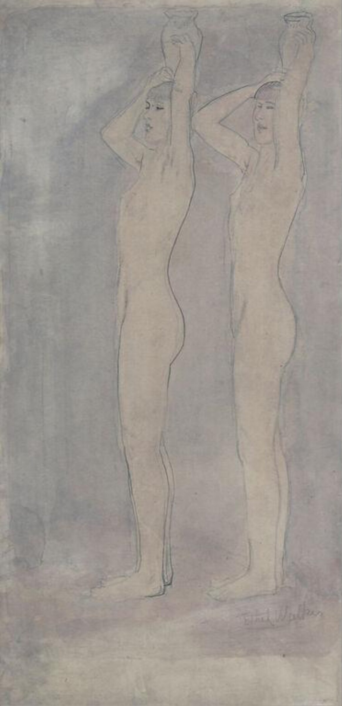 Study of two standing female nudes, Ethel Walker, early 20th century