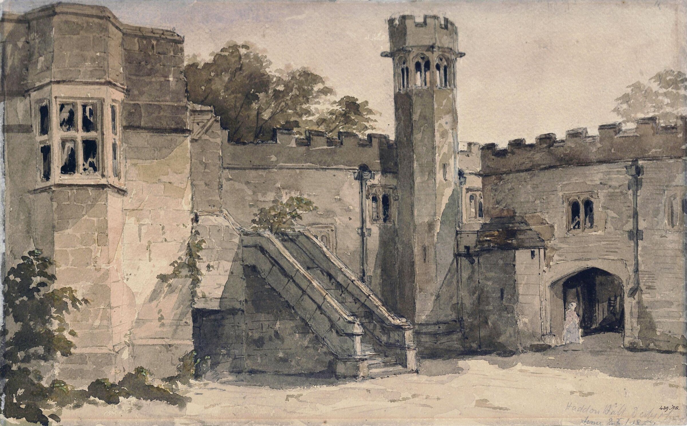 Courtyard of Haddon Hall, Derbyshire, De Wint, ca. 1805-49