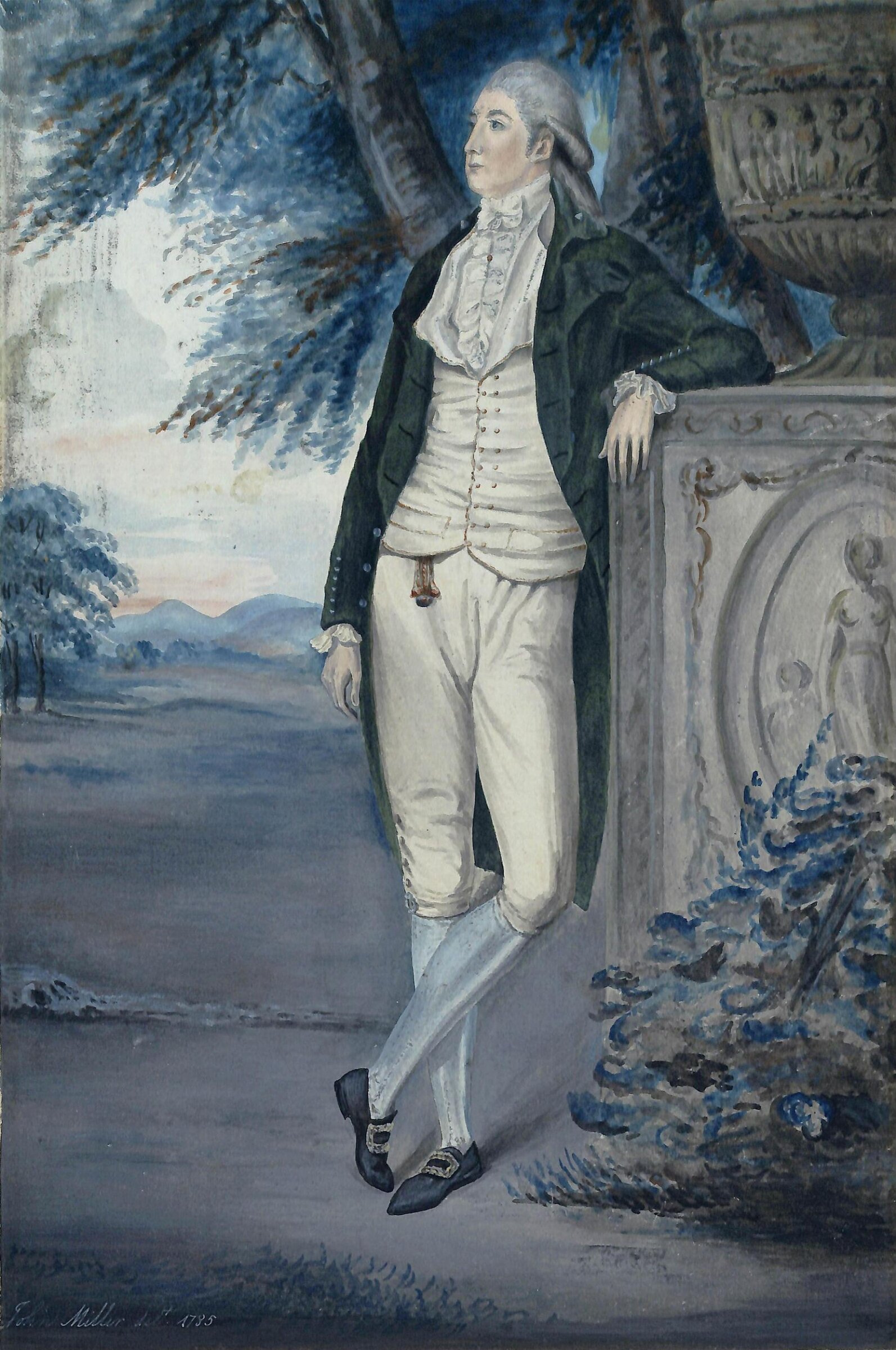 Portrait of a gentleman in a landscape, John Miller, 1785